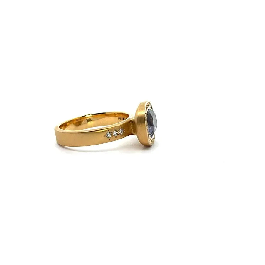 Yellow Gold Gray Spinel and Diamond Ring