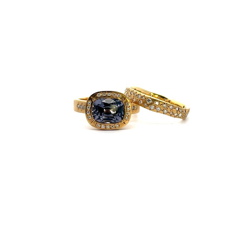 Yellow Gold Gray Spinel and Diamond Ring