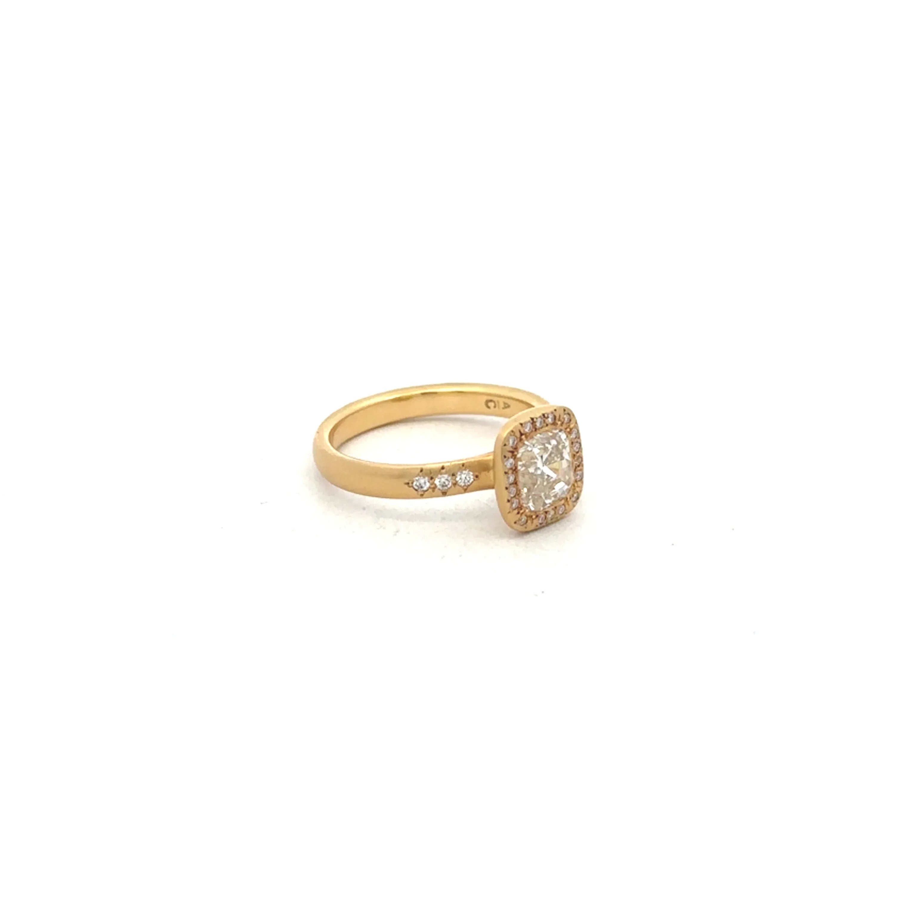 Yellow Gold 1.34 CT Cushion Cut Diamond Ring