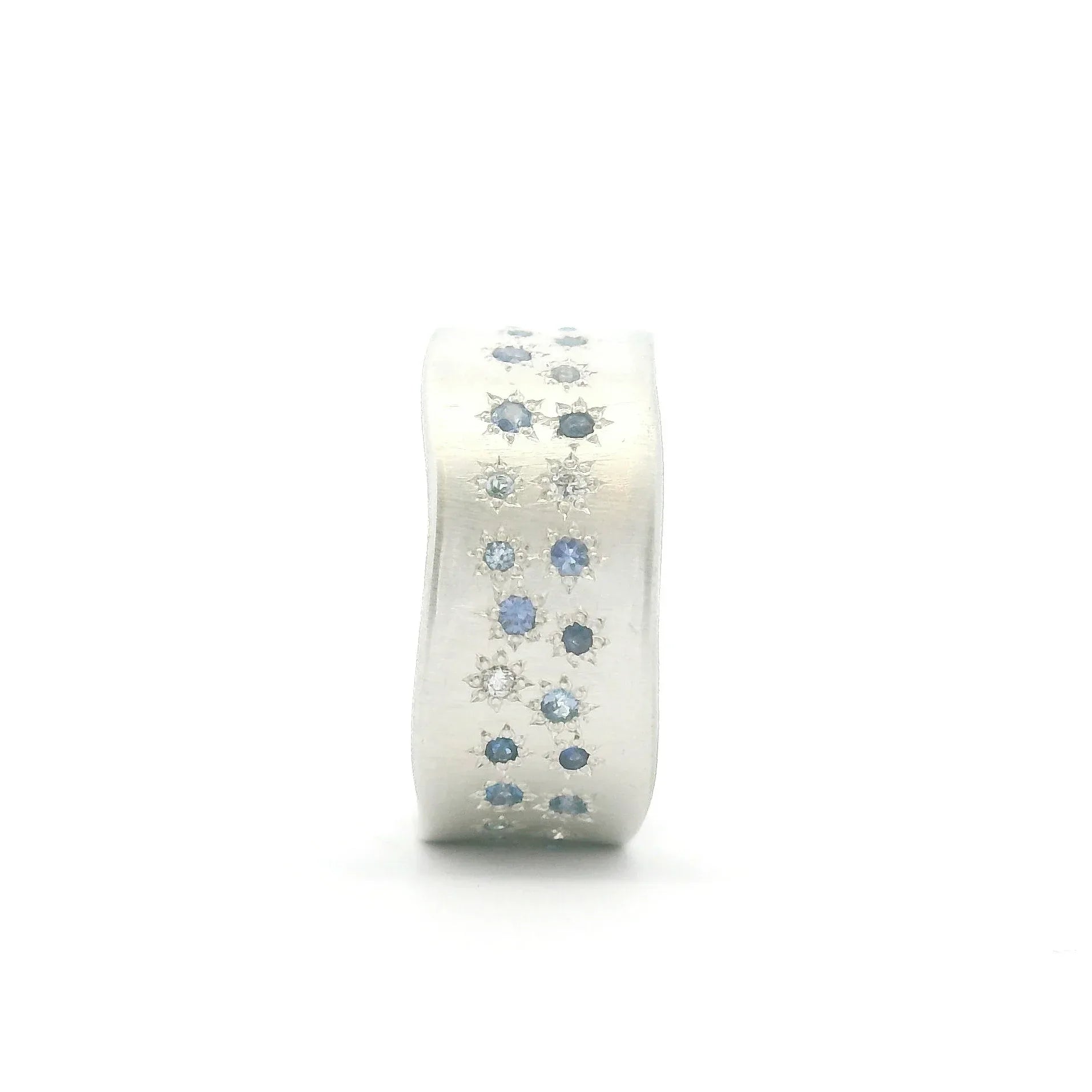 Sterling Silver Wide Band With Aqua, Diamond and Sapphire