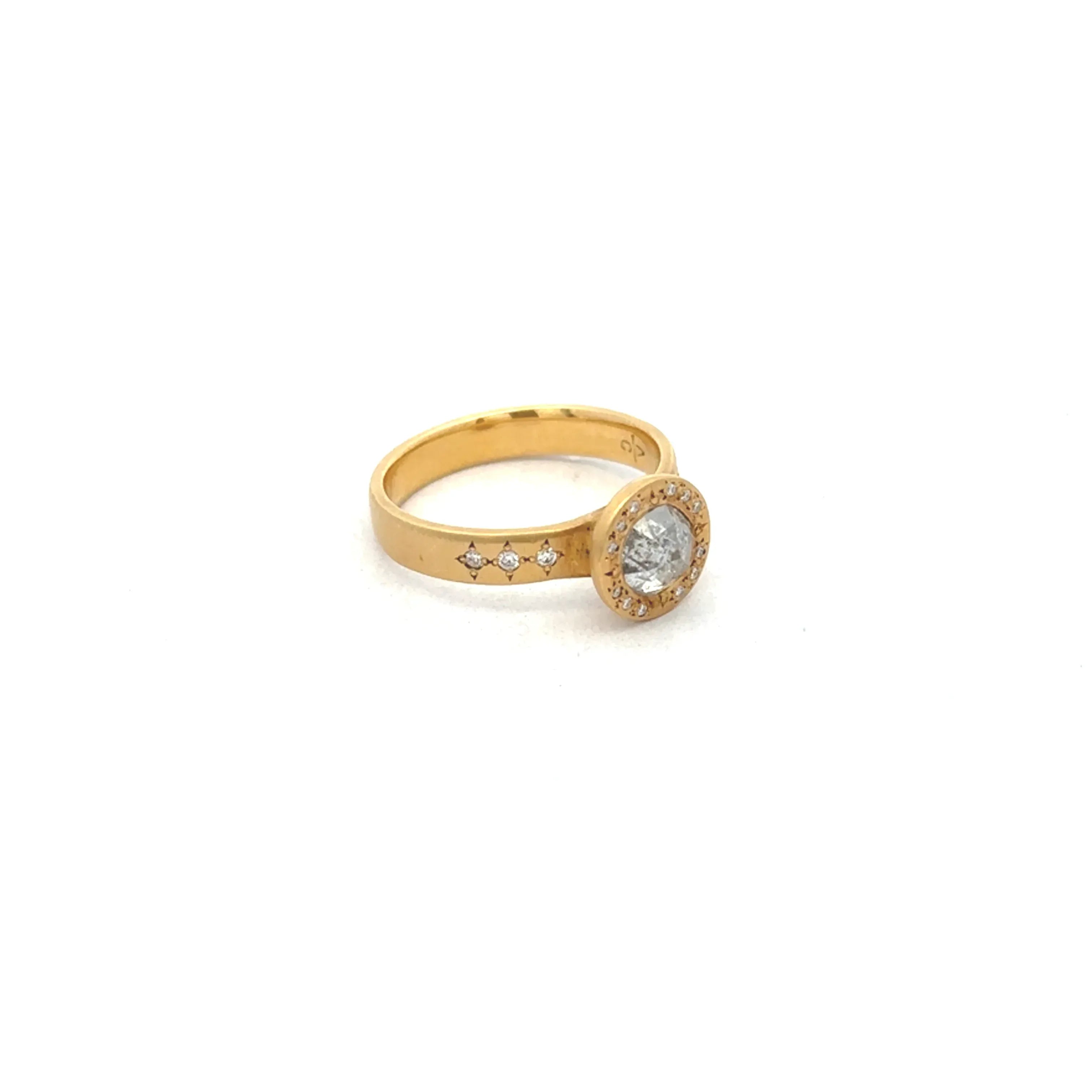 18 Karat Yellow Gold .86ct Salt and Pepper Diamond Ring