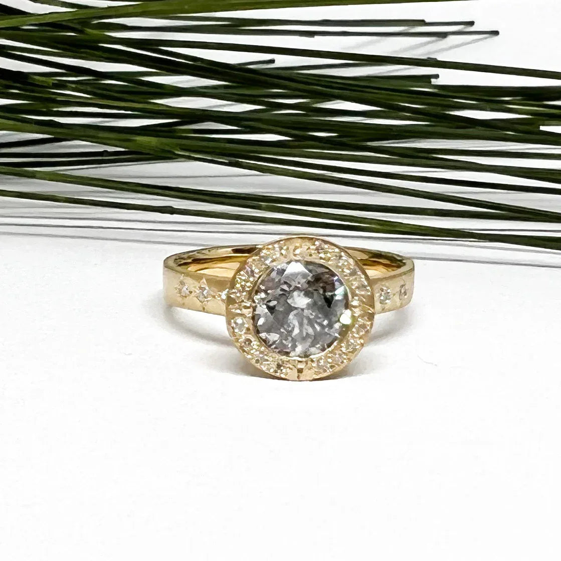 1.56 CT Salt and Pepper Diamond Halo Ring