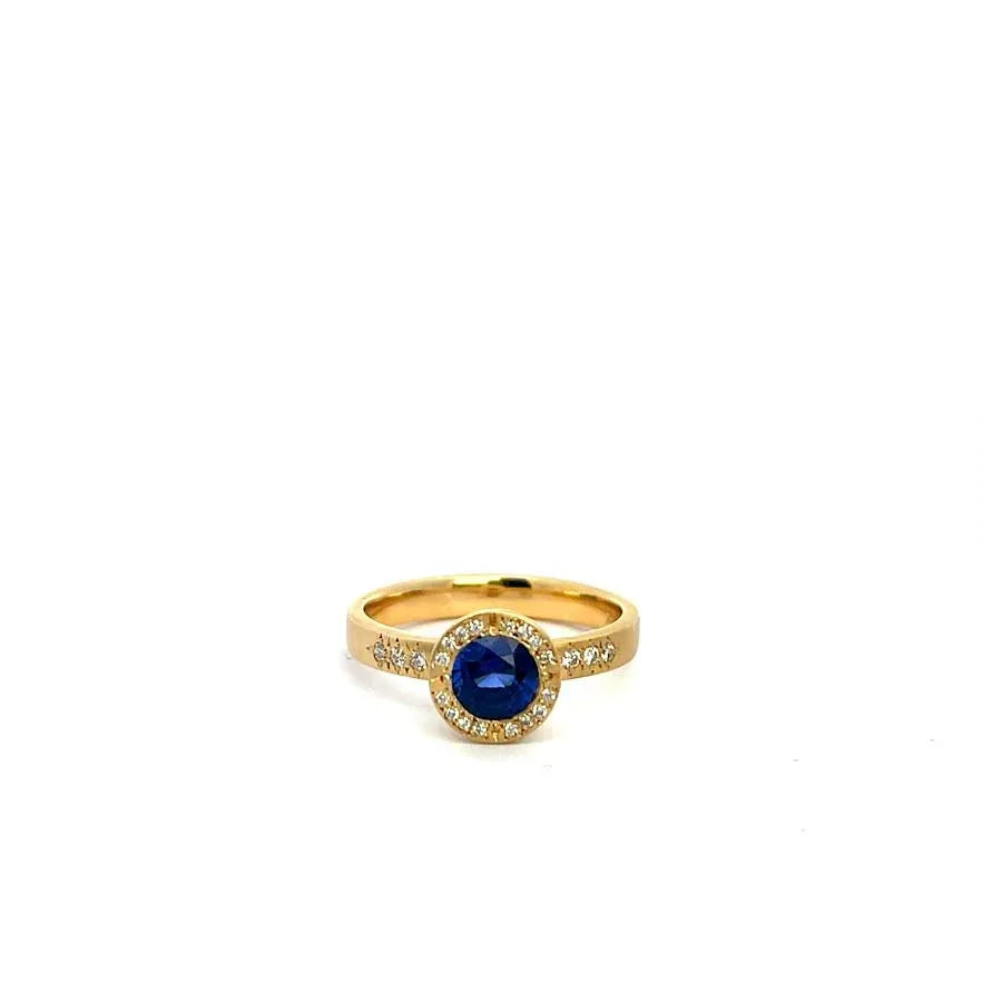 18 karat Yellow Gold, Sapphire and Diamond Halo Ring