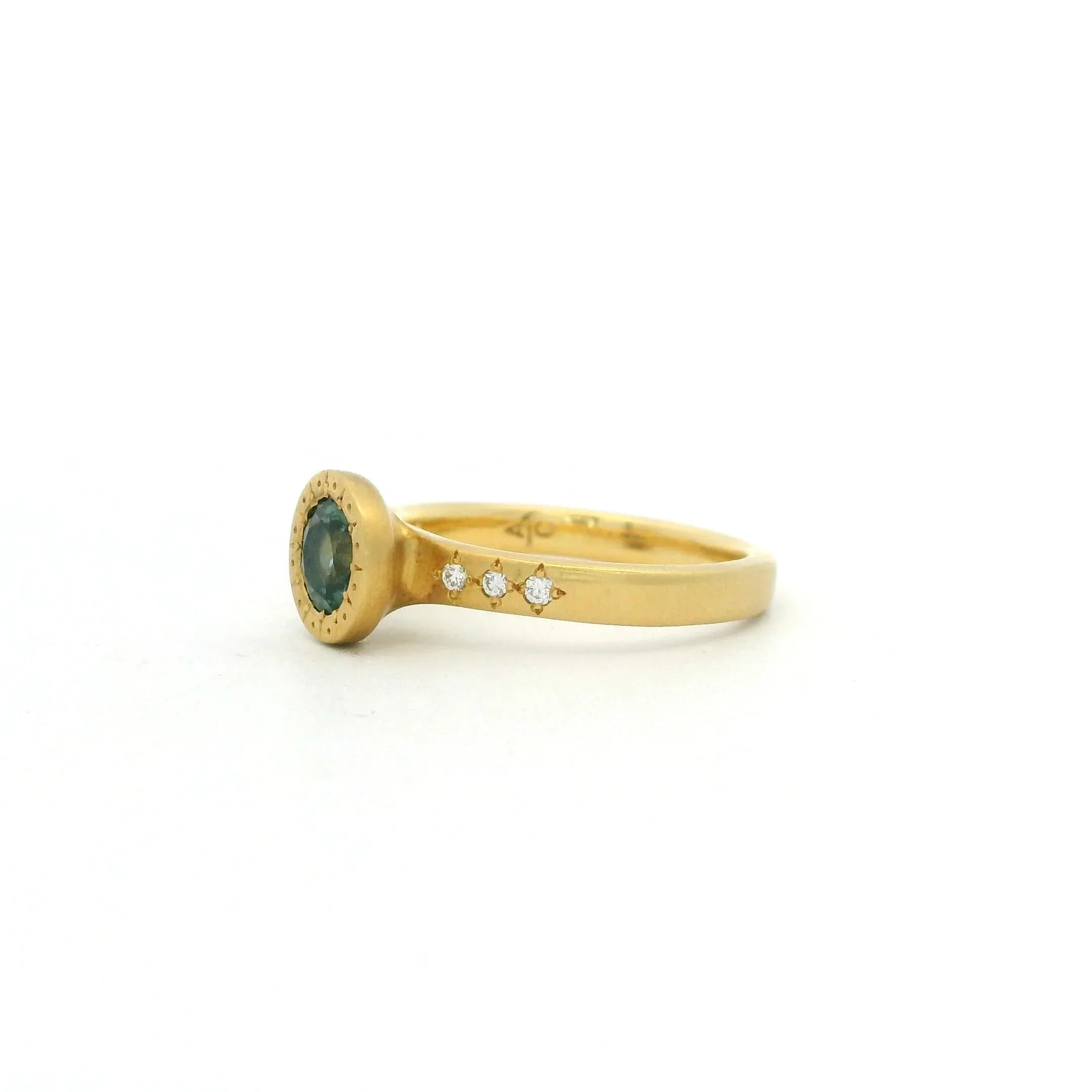 Gold Green Sapphire and Diamond Ring