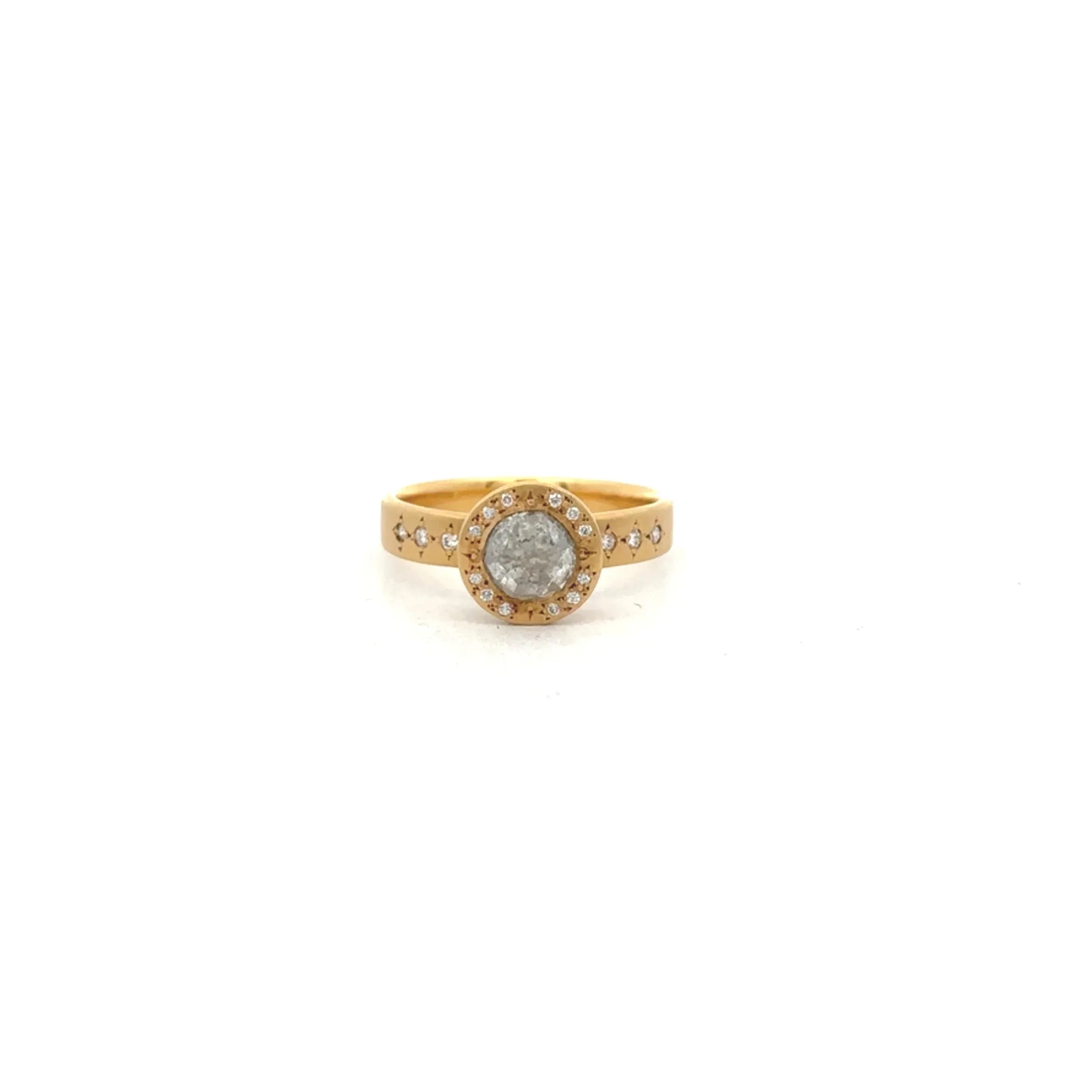 18 Karat Yellow Gold .86ct Salt and Pepper Diamond Ring