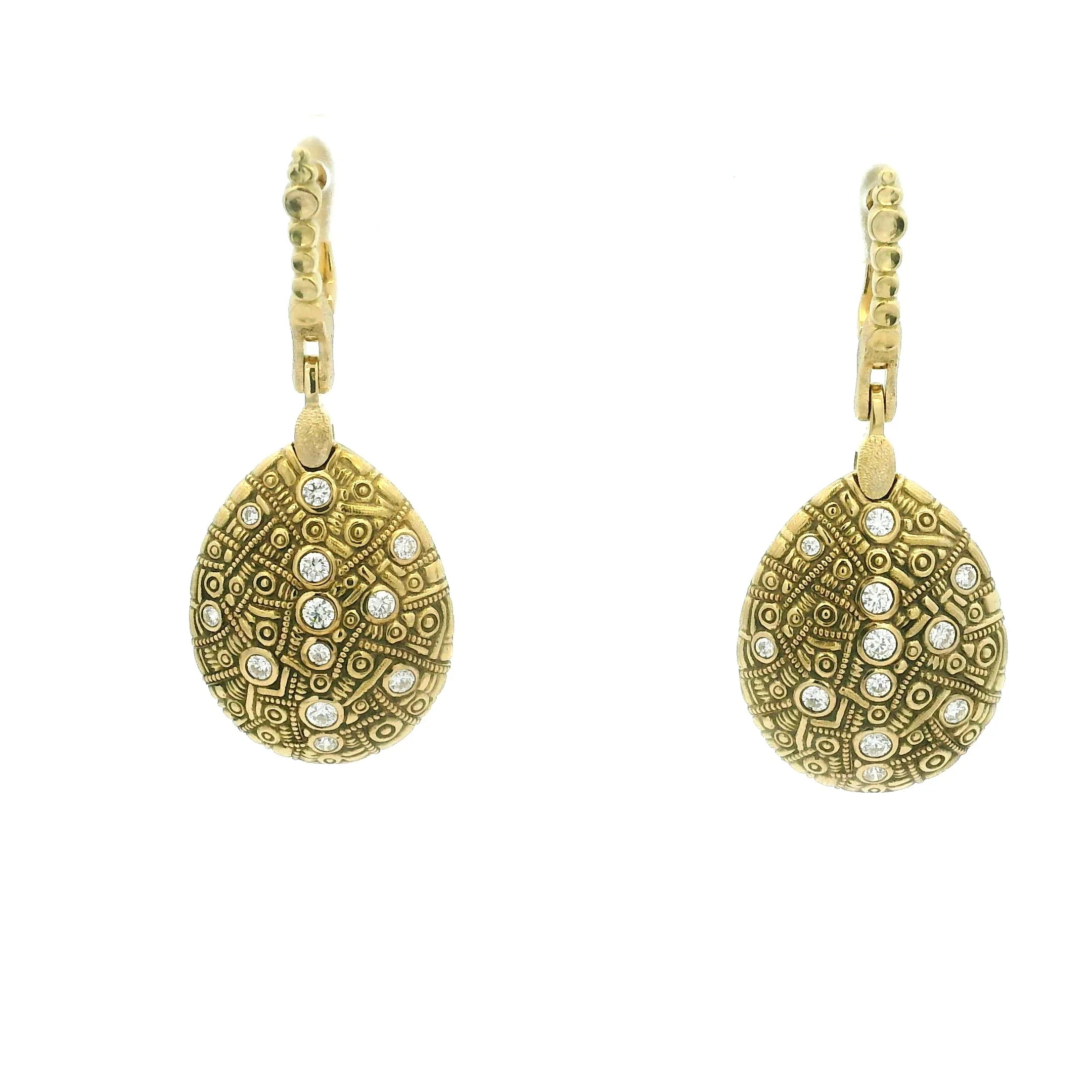 Yellow Gold and Diamond Tear Drop Earrings