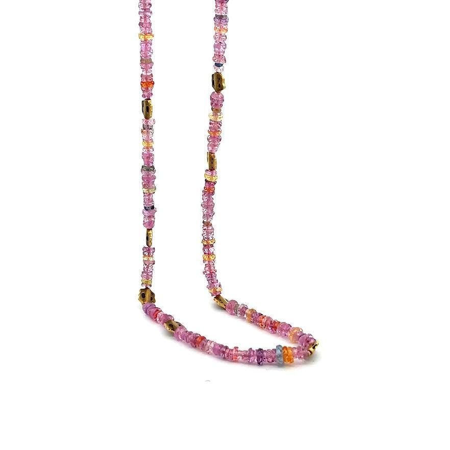 Yellow Gold and Pink Sapphire 'Flora' Beaded Necklace