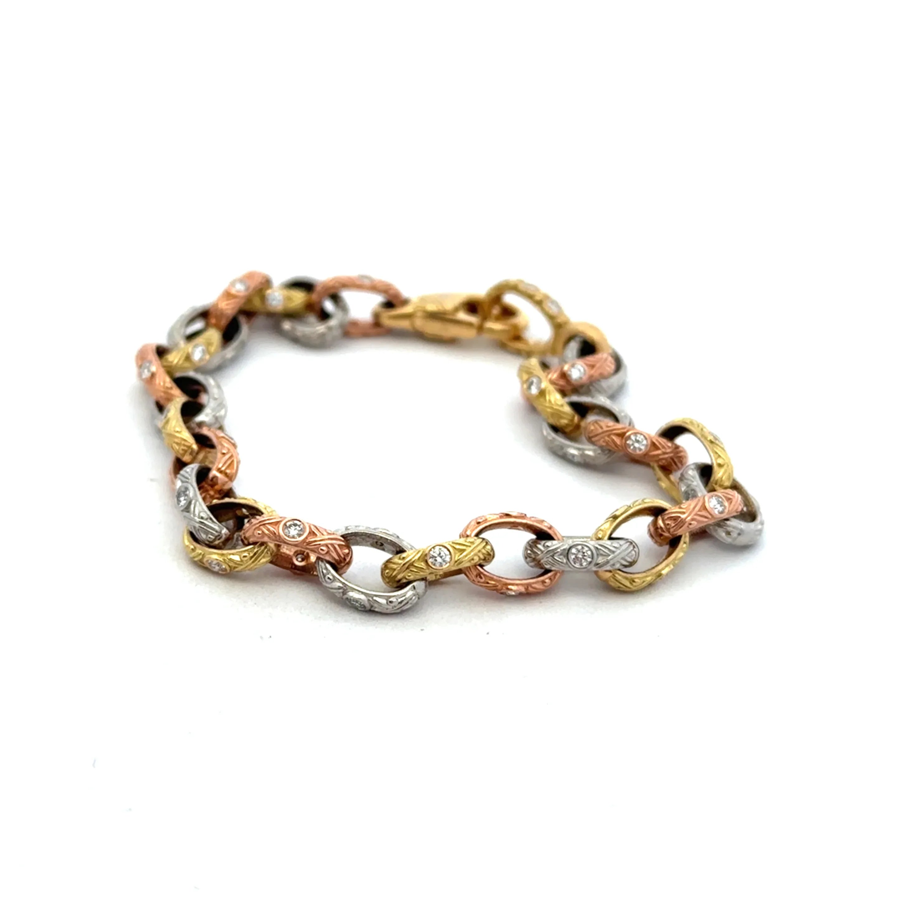 Yellow gold, Rose gold and Platinum Diamond Link Bracelet