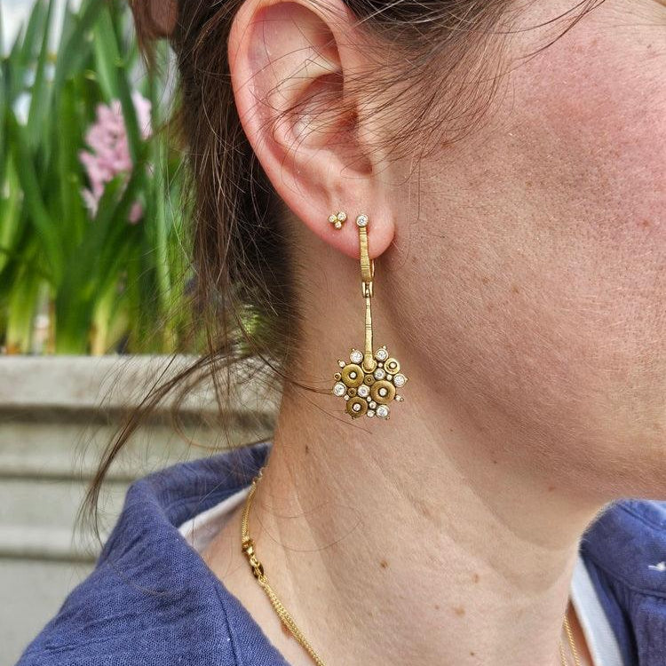 Yellow Gold and Diamond Ocean Earrings