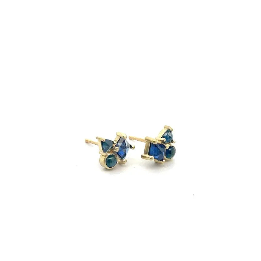 18 karat Yellow Gold and Sapphire Cluster Studs