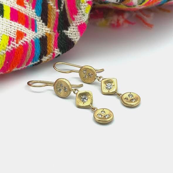 18 karat Yellow Gold and Diamond Triple Drop Earrings