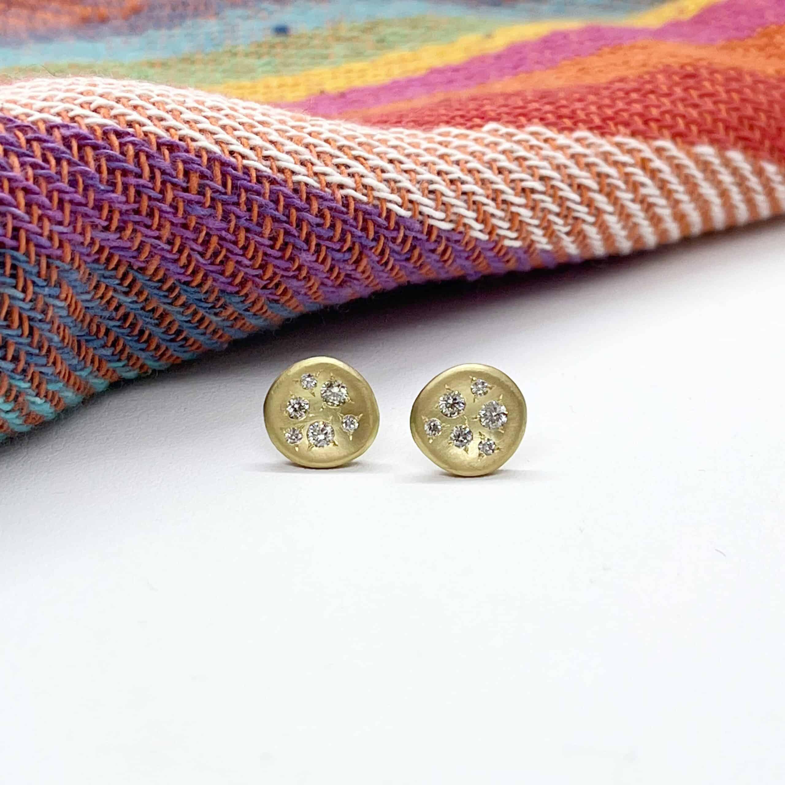 Scattered Diamond Disk Stud Earrings