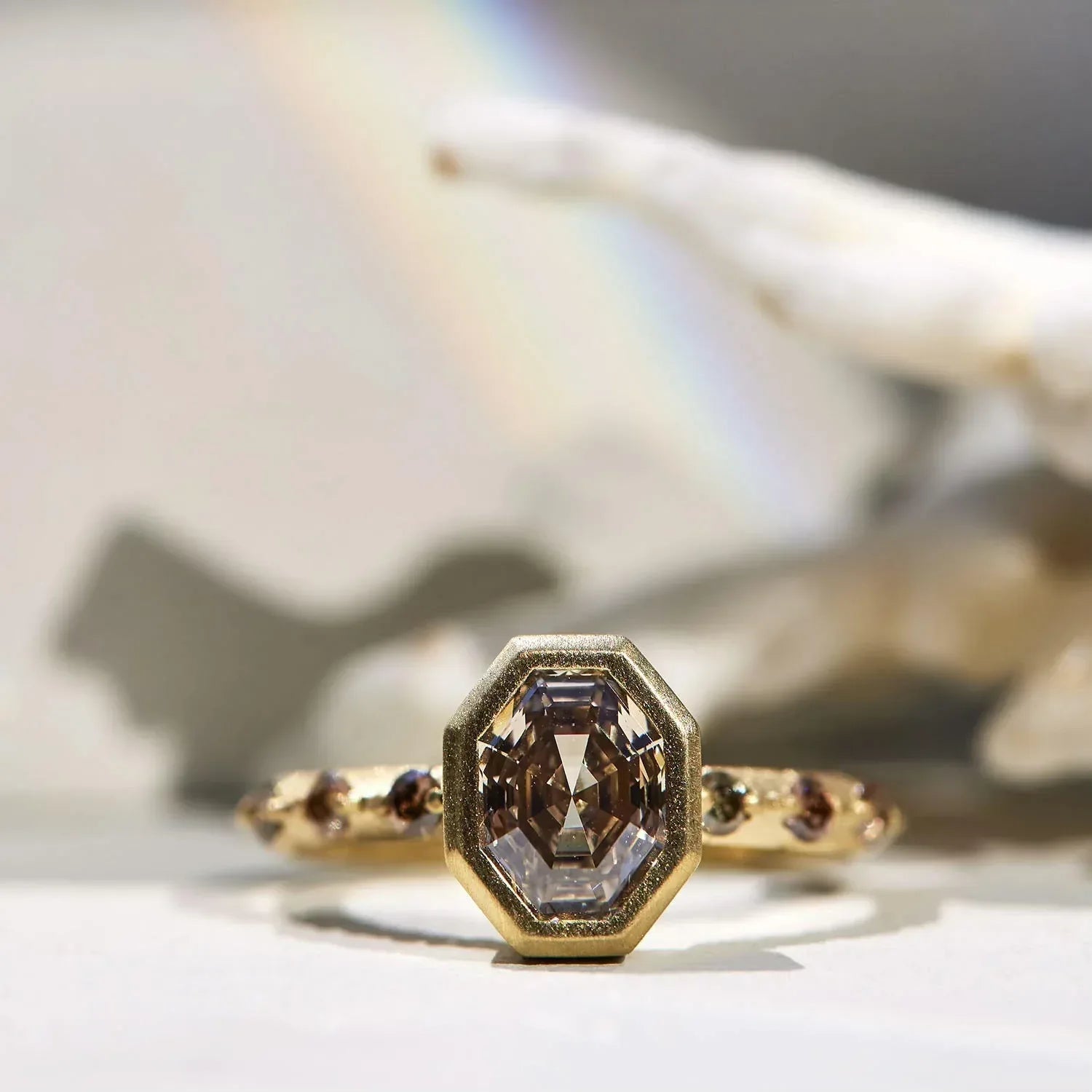 Step Cut Octagon Diamond and 18k Yellow Gold