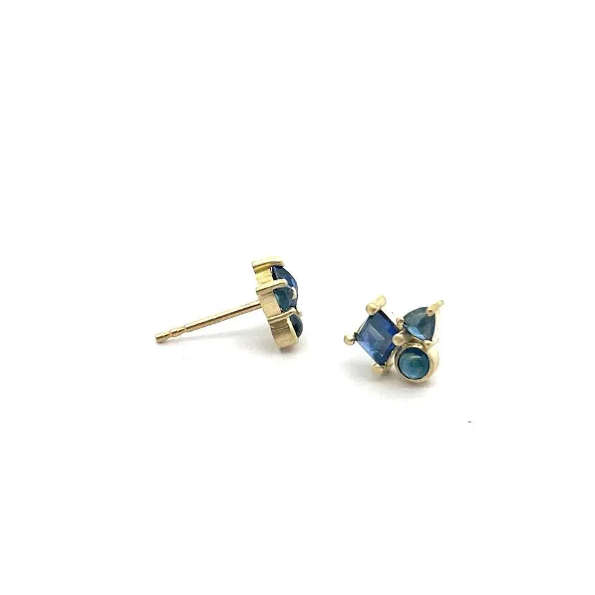 18 karat Yellow Gold and Sapphire Cluster Studs