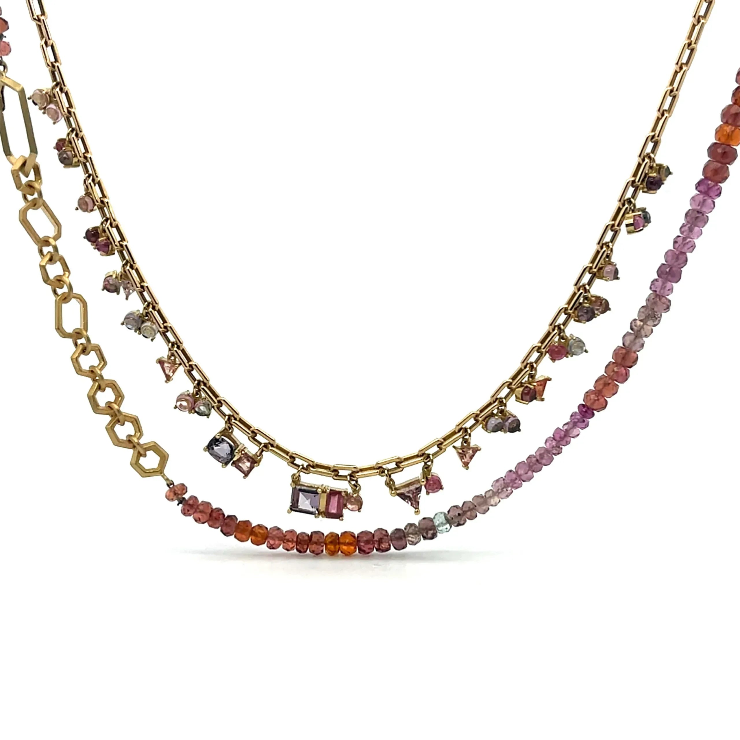 18 karat Yellow Gold and Gemstone Fringe Necklace