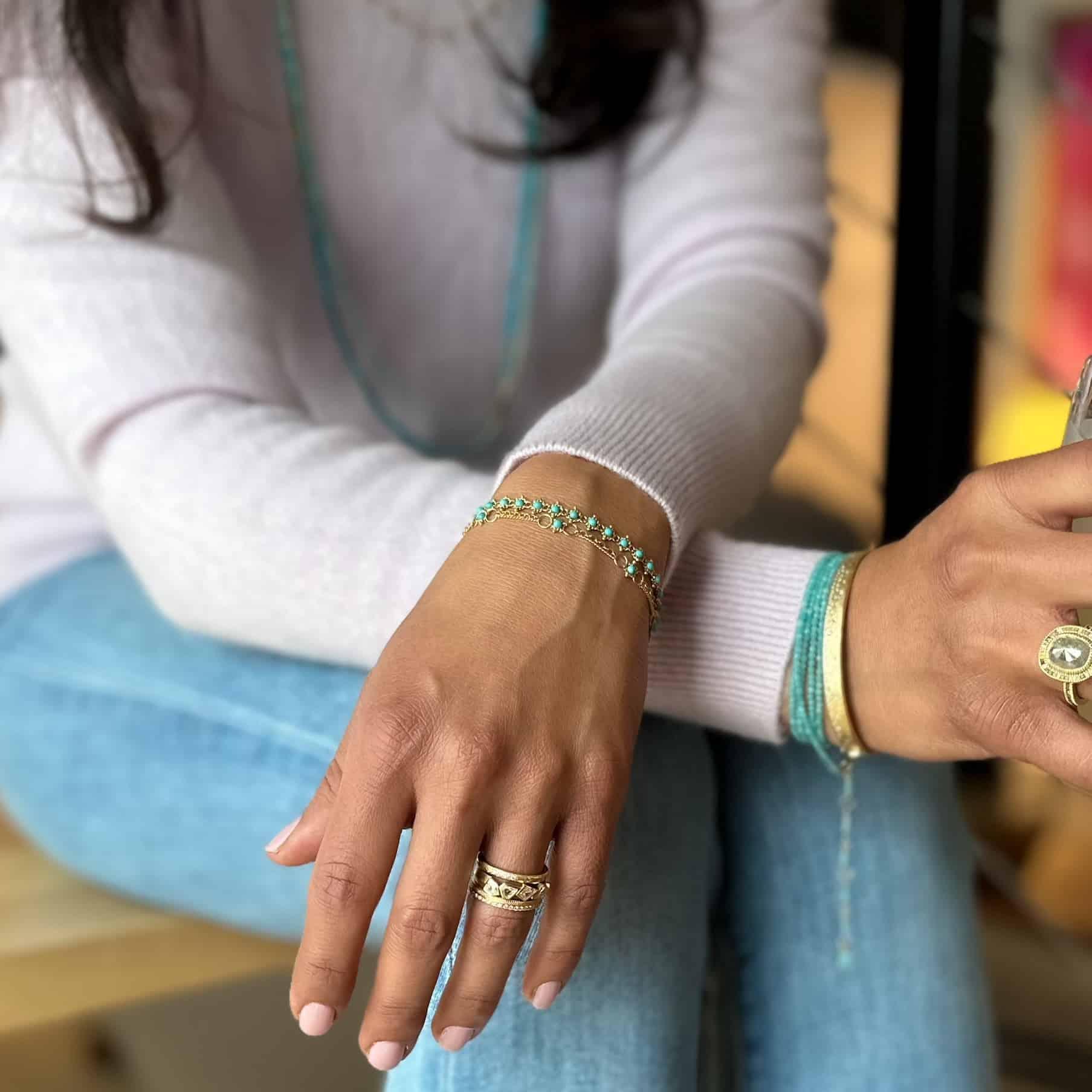 Yellow Gold and Turquoise Whisper Bracelet