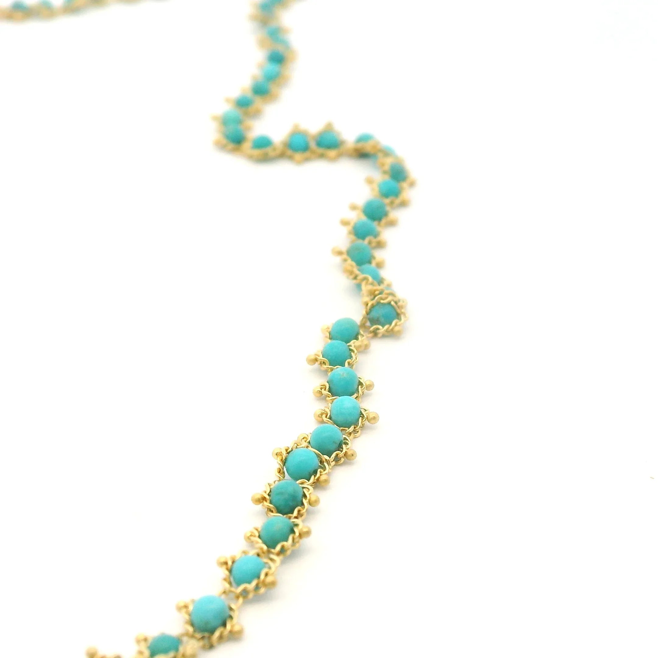 Yellow gold and turquoise station necklace
