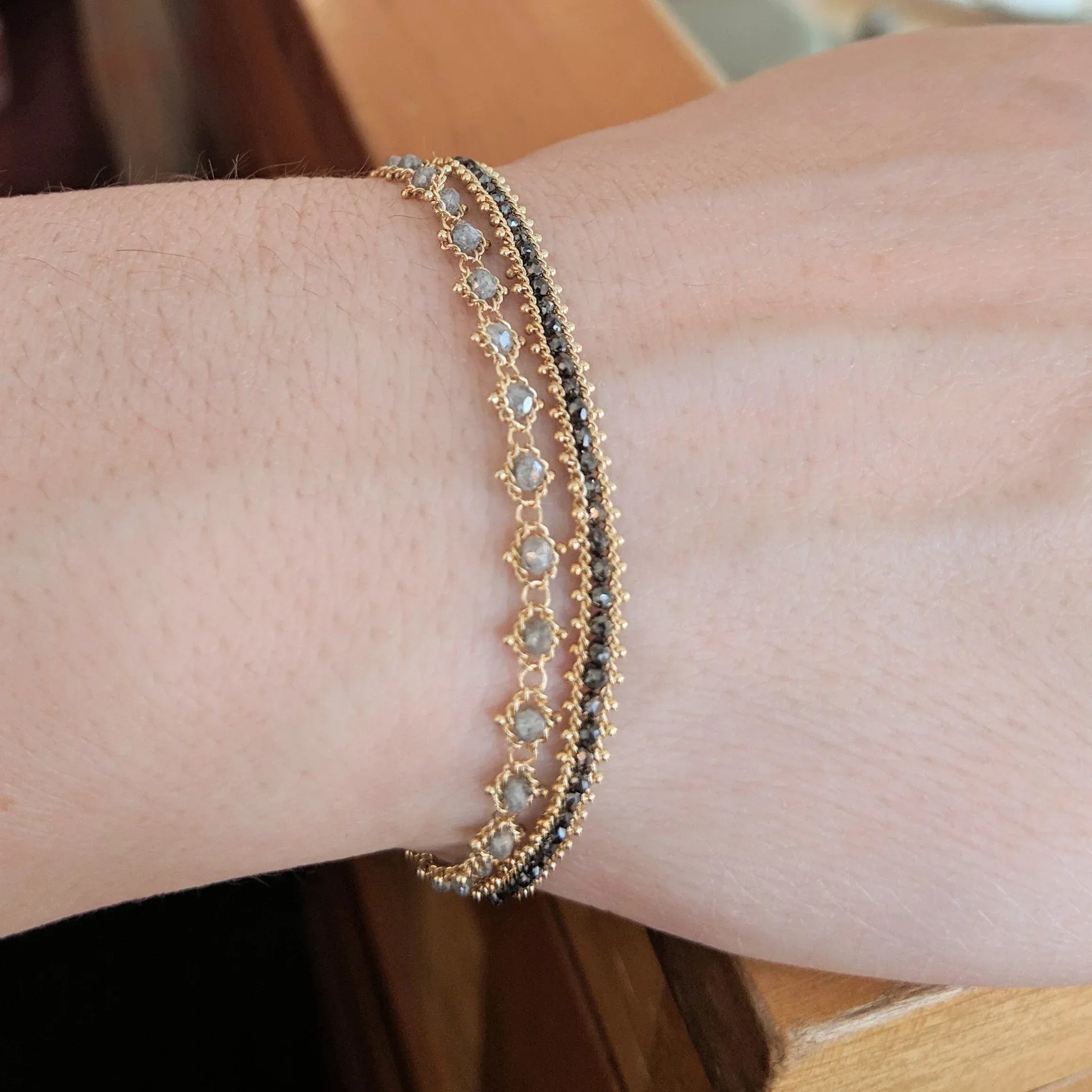 Grey Diamond Beaded Textile Bracelet