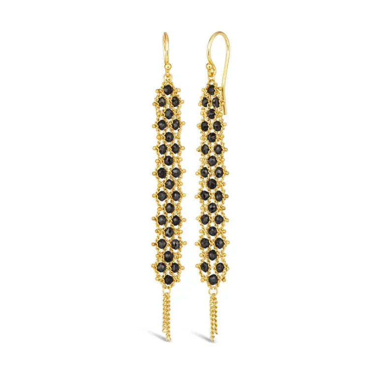 Black Diamond Long Textile Earring