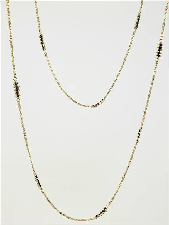 Yellow Gold and Black Diamond Textile Station Necklace