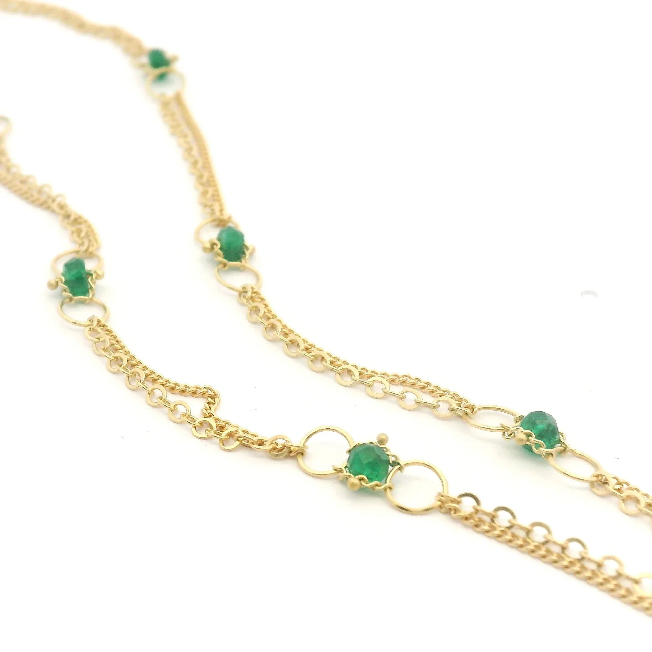 Yellow Gold and Emerald Station Necklace