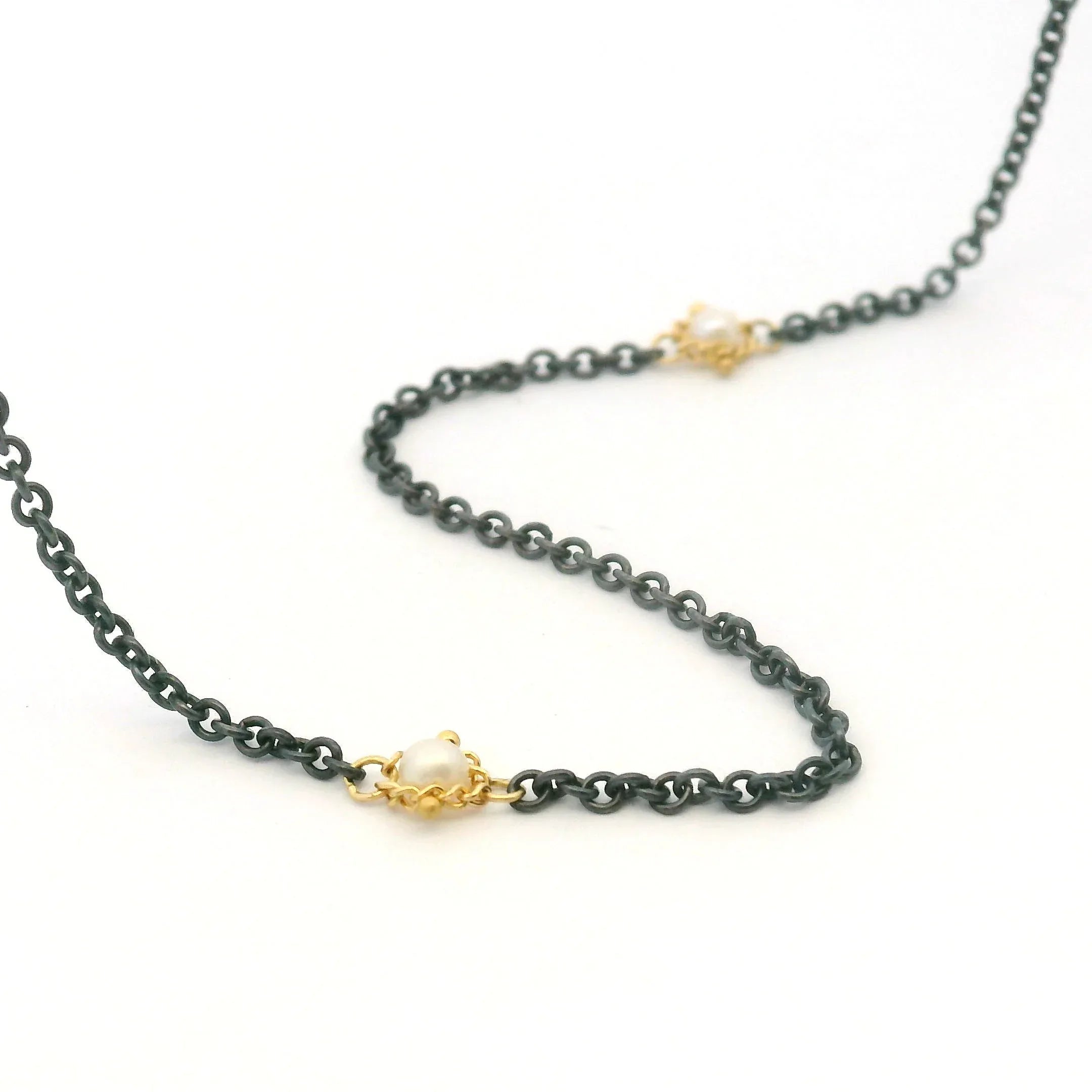 Silver and yellow gold freshwater pearl necklace