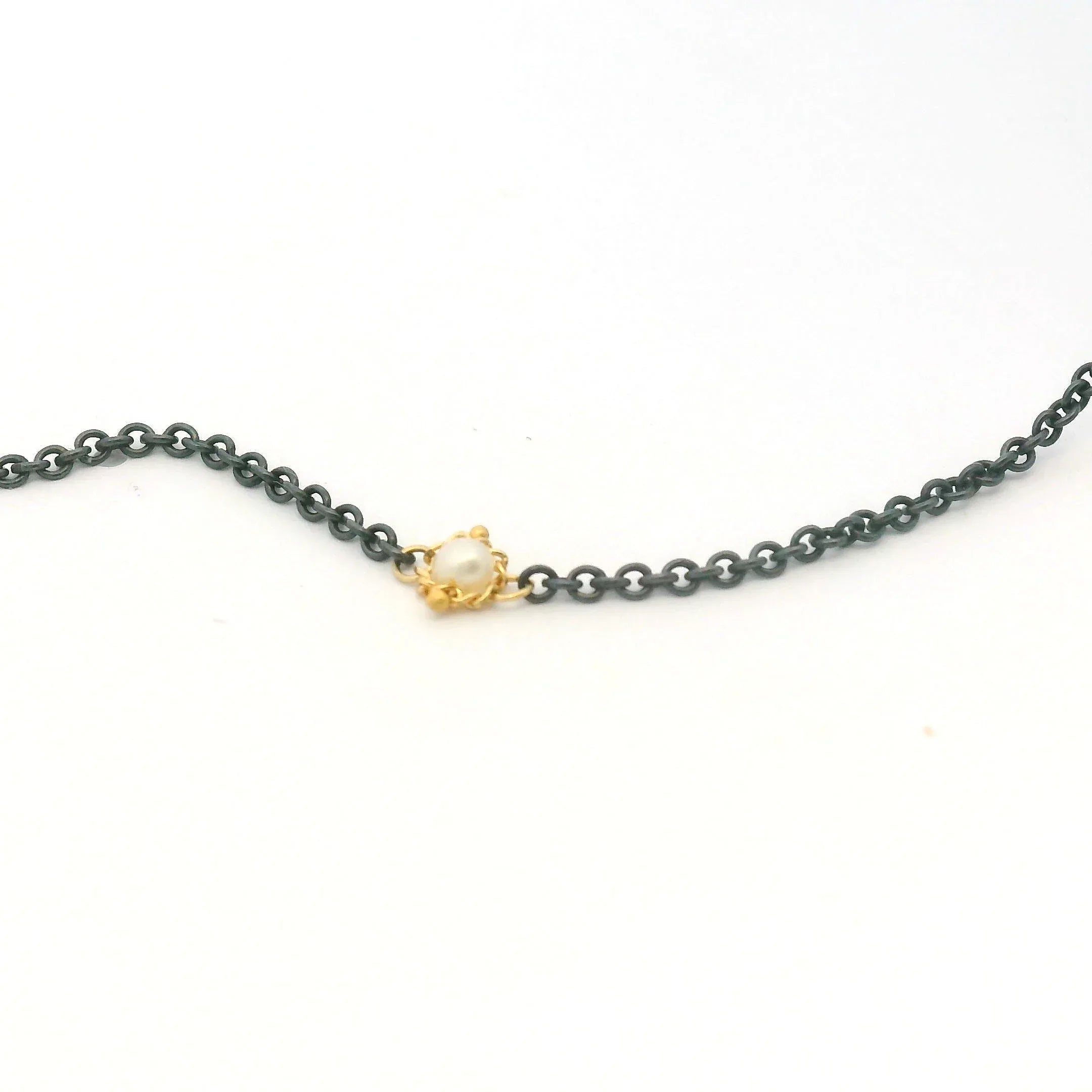 Silver and yellow gold freshwater pearl necklace