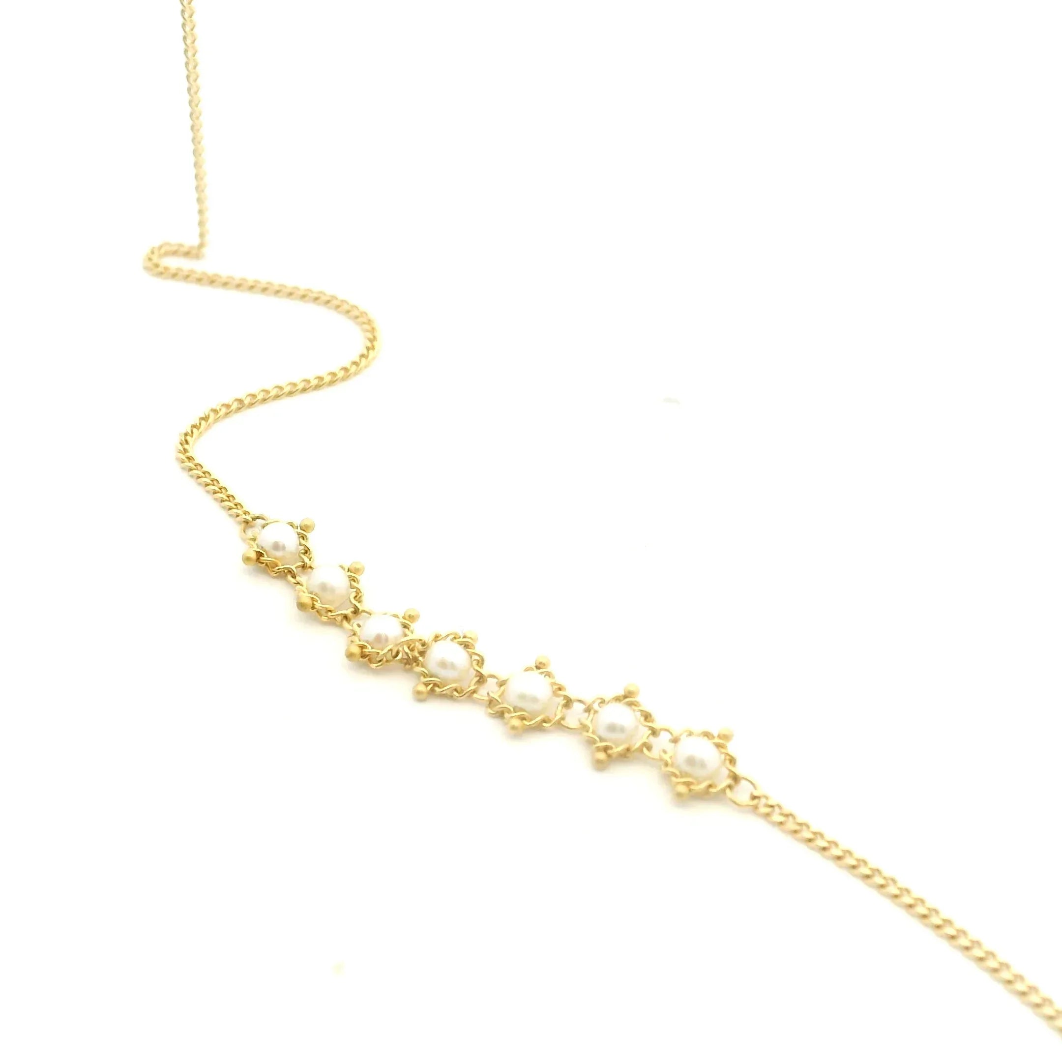 Yellow Gold and Pearl Textile Necklace.
