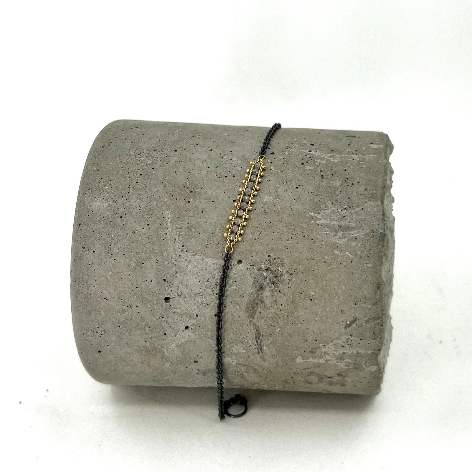 Oxidized Silver, Yellow gold and Gray Diamond Bracelet