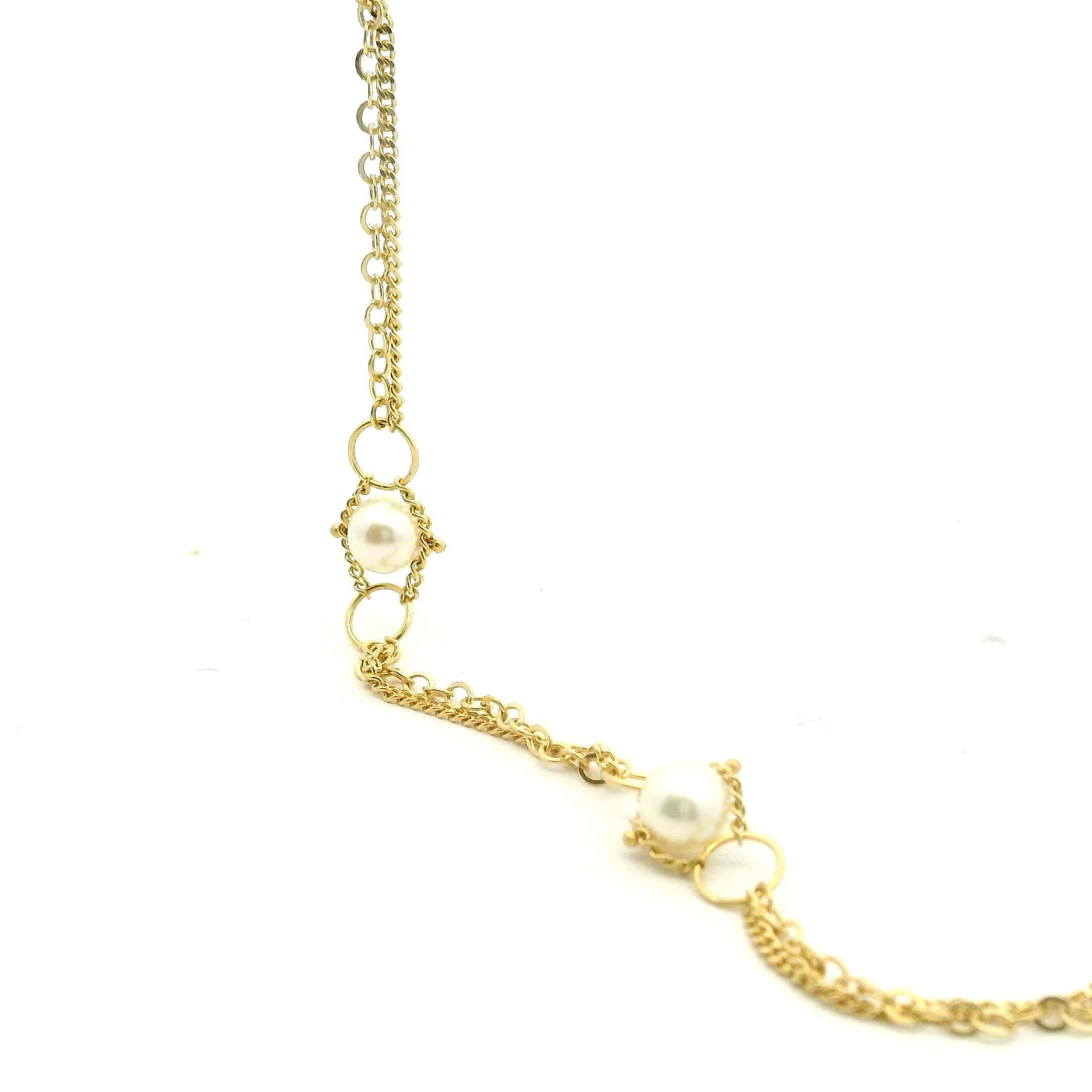 Yellow Gold Pearl Station Necklace