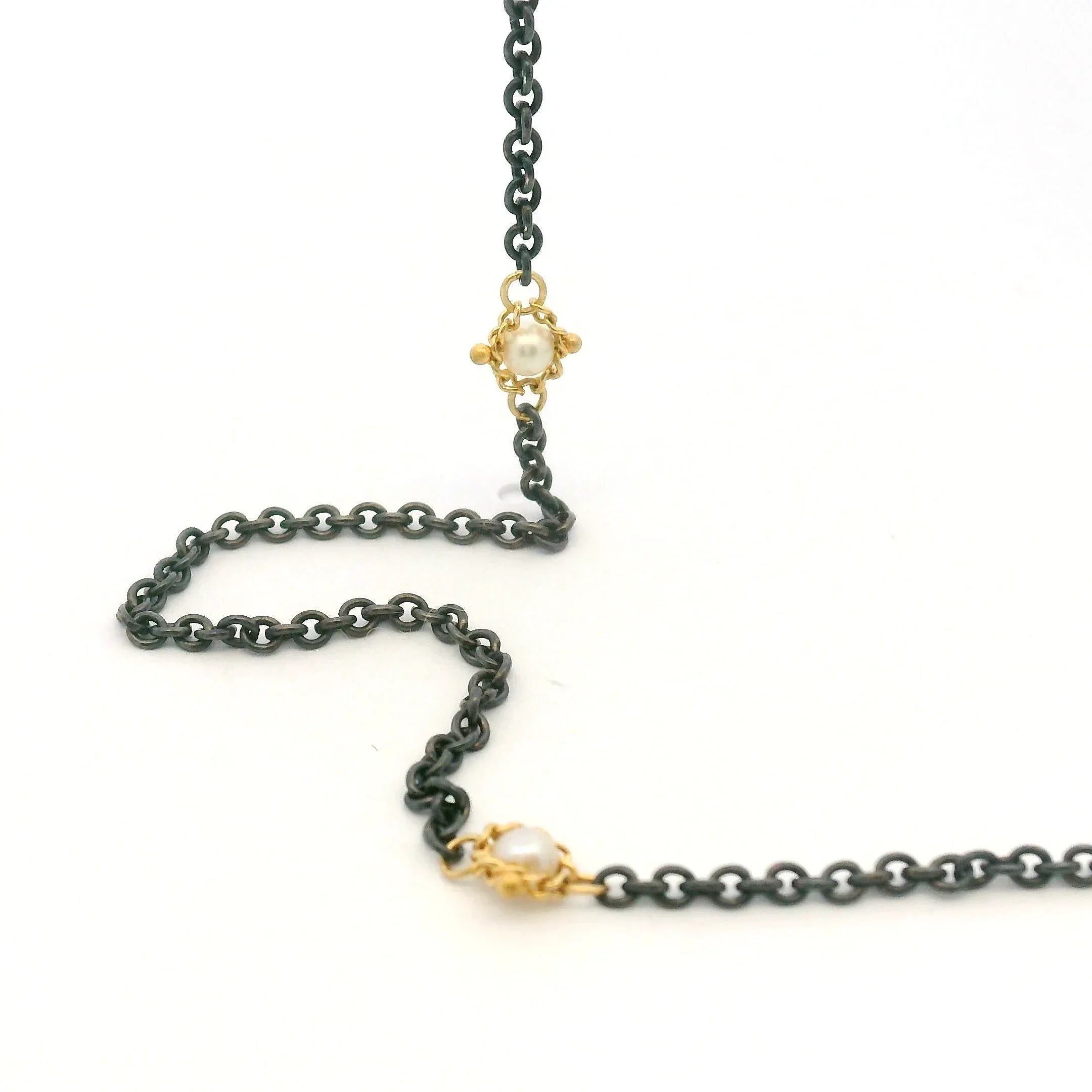 Silver and yellow gold freshwater pearl necklace