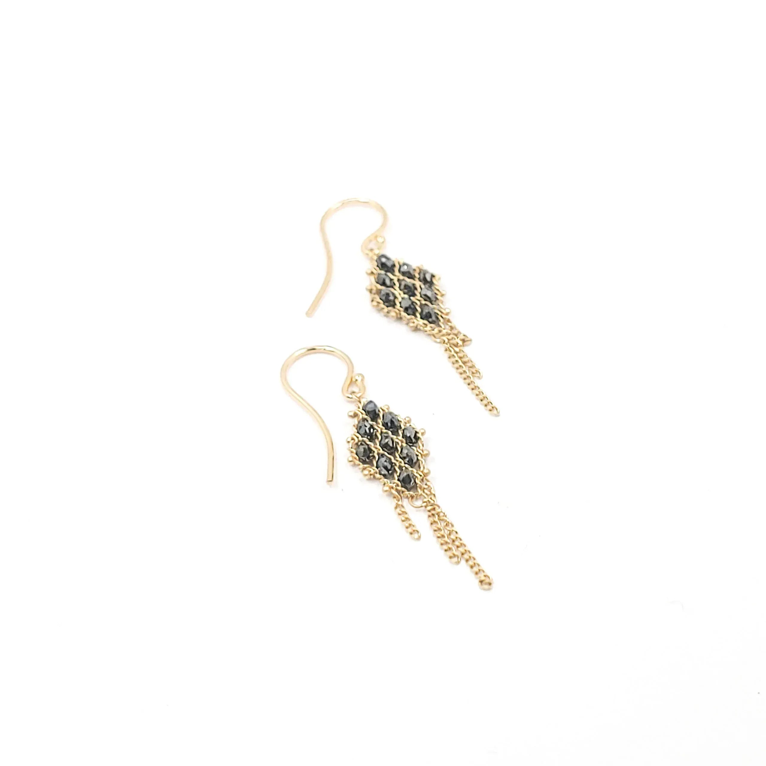 Yellow Gold and Black Diamond Textile Earring