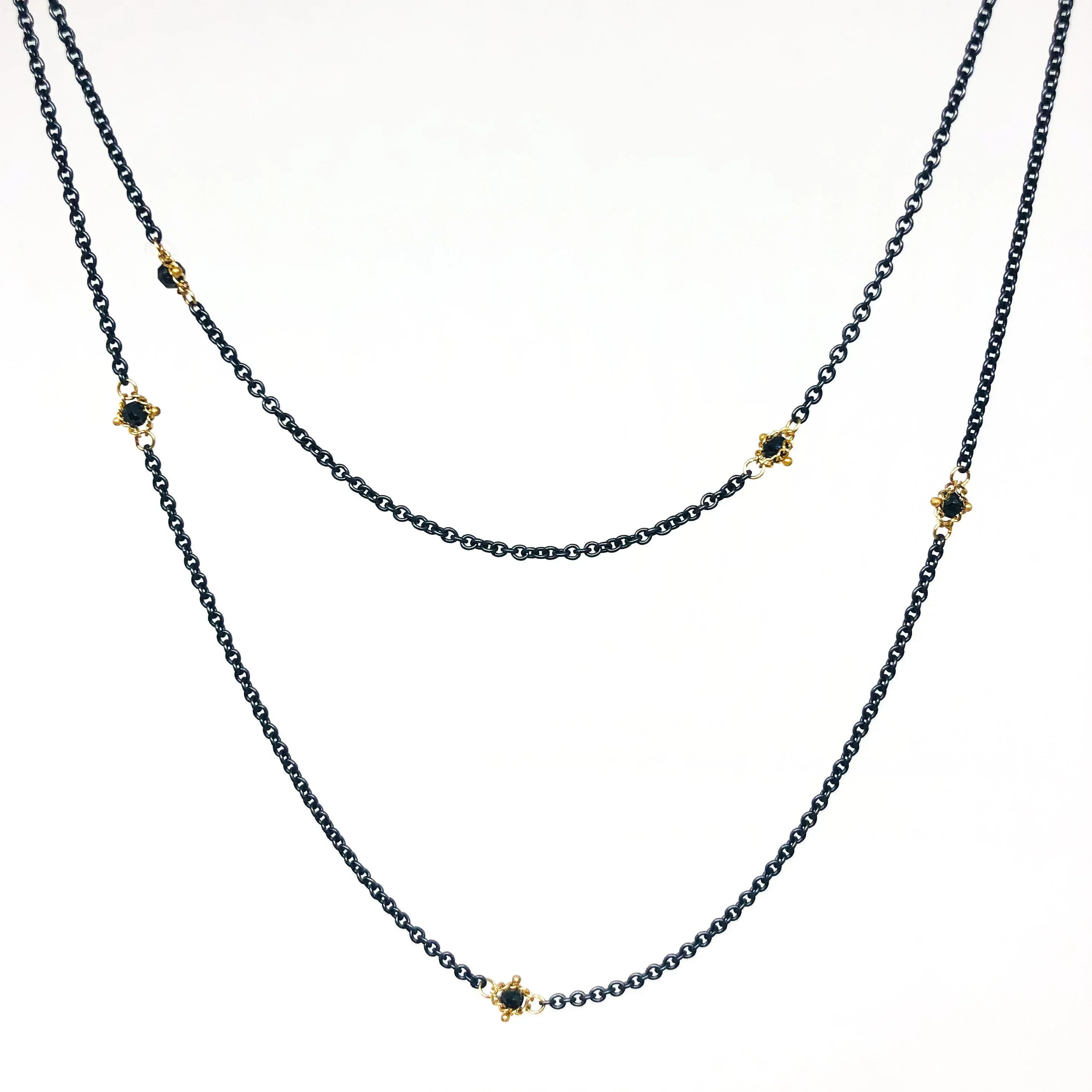 Yellow Gold and Black Diamond Textile Layering Necklace