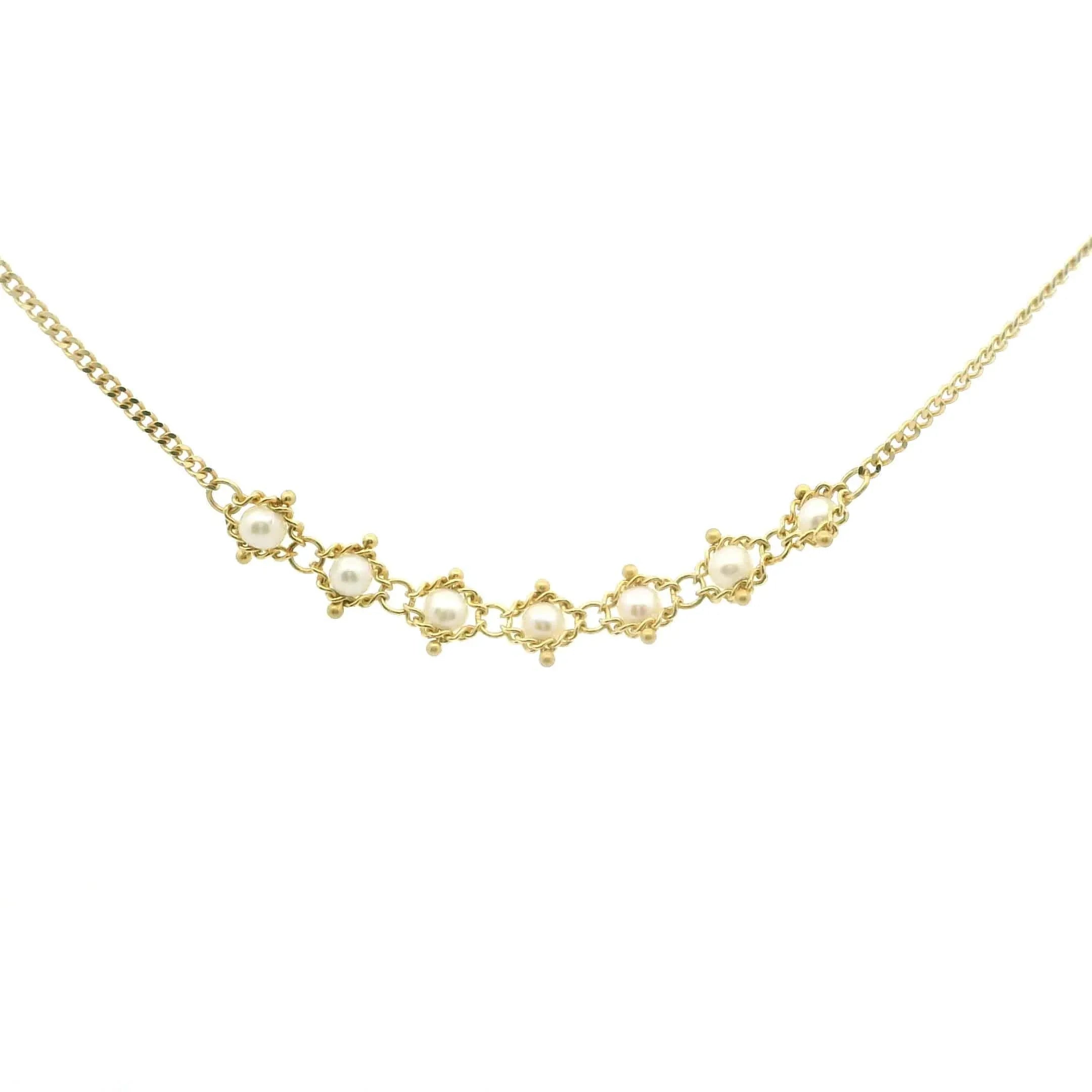 Yellow Gold and Pearl Textile Necklace.