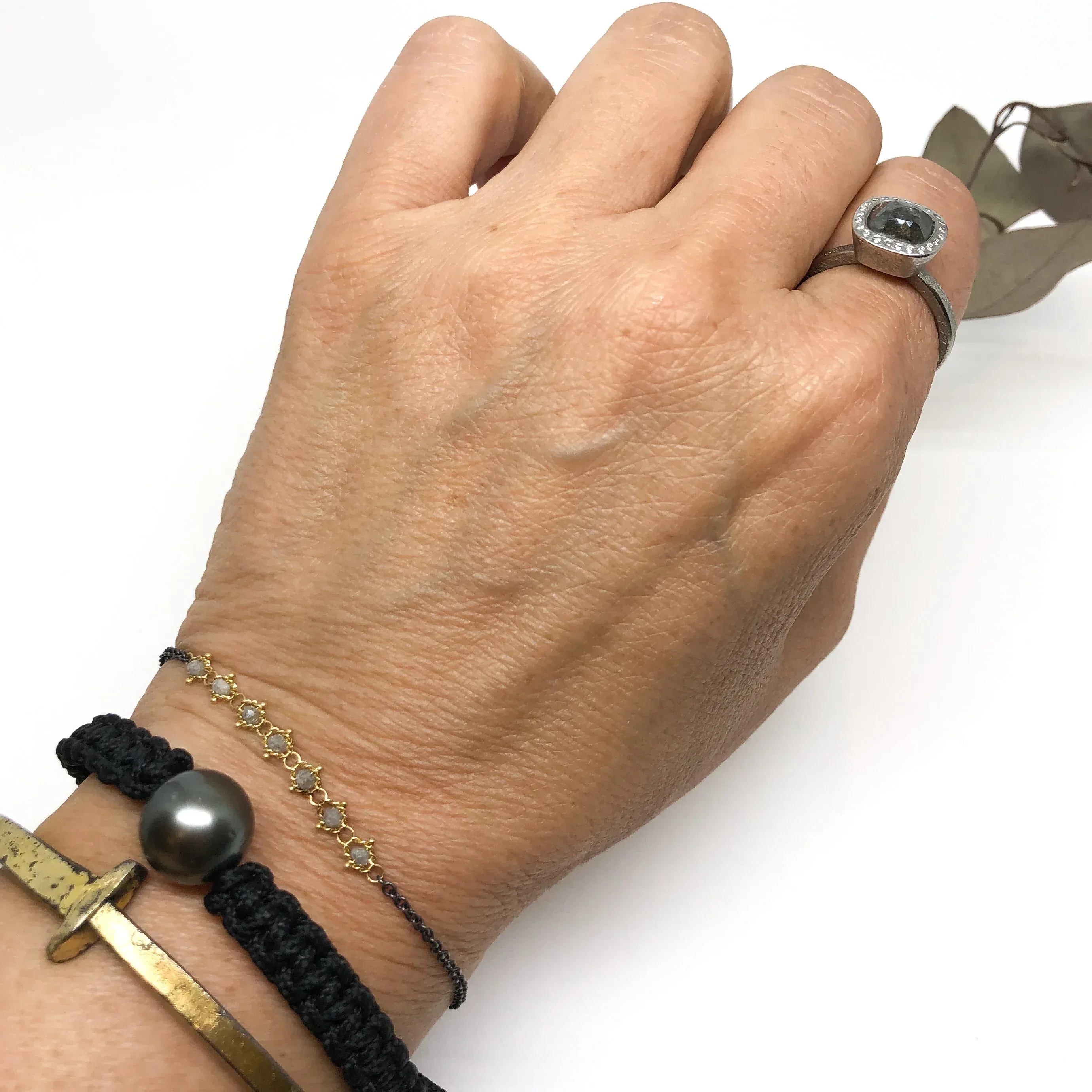 Oxidized Silver and Diamond Bracelet