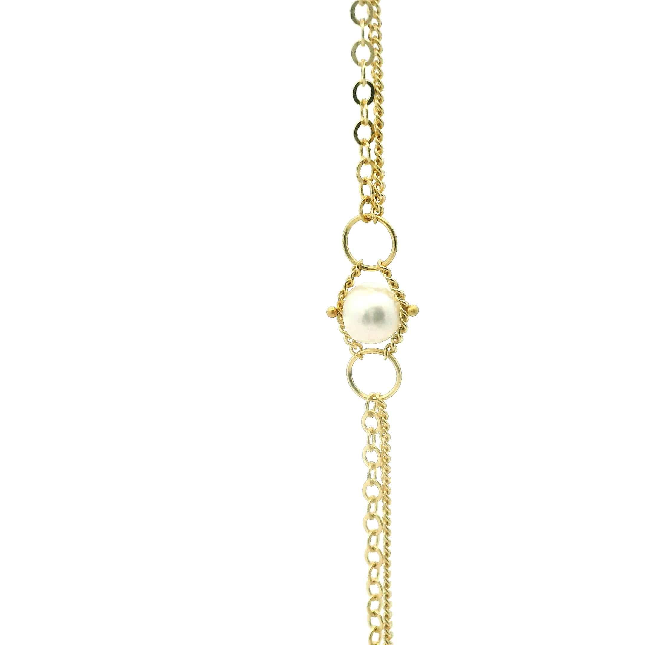 Yellow Gold Pearl Station Necklace