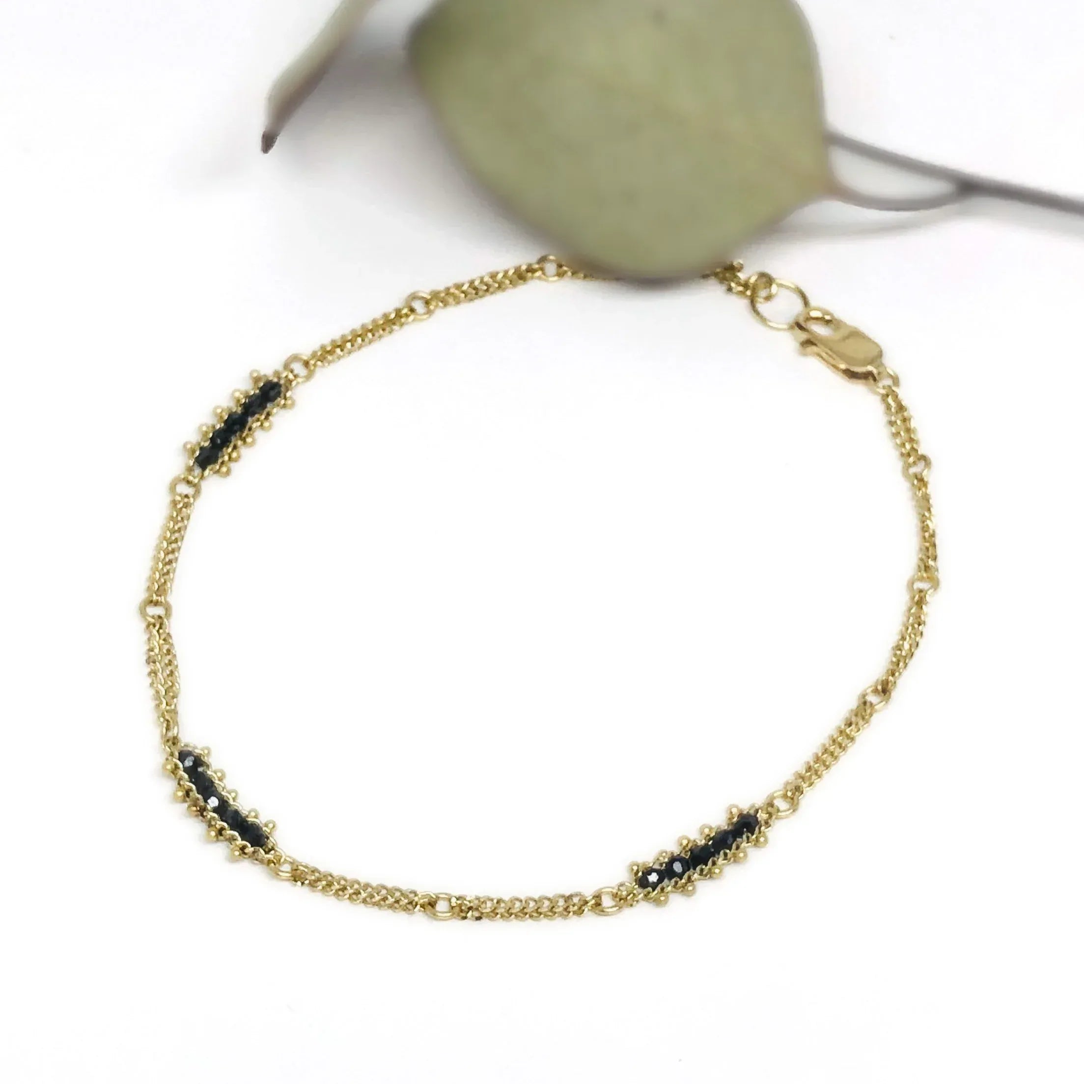 Yellow Gold and Black Diamond Textile Bracelet
