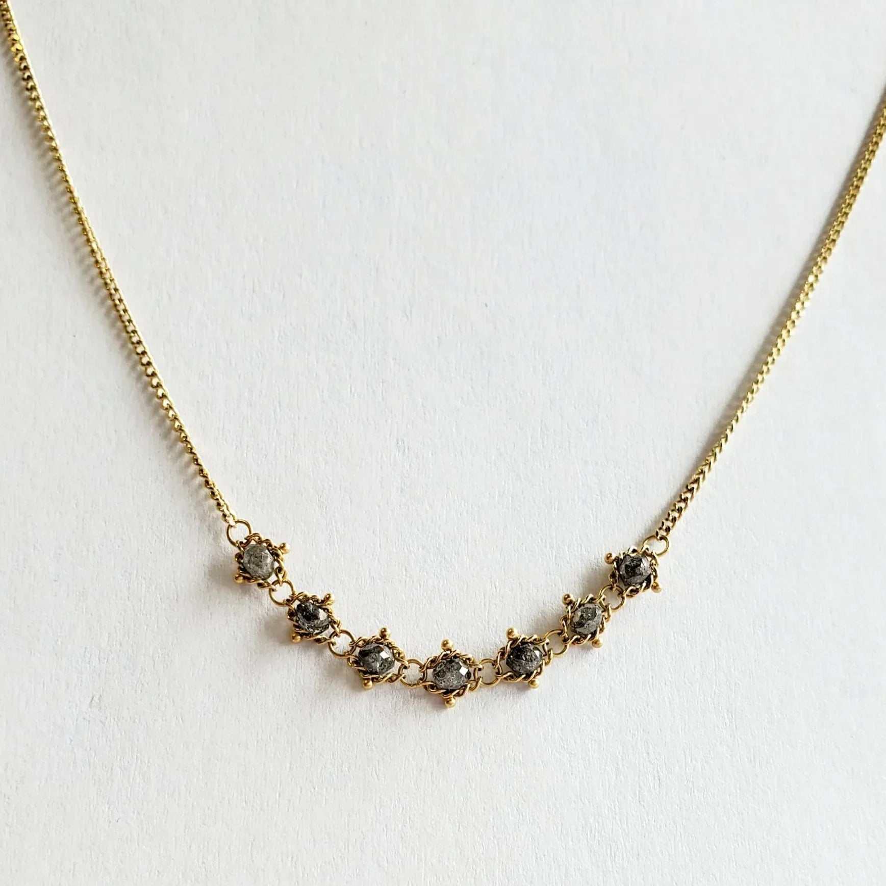 Grey Diamond Center Textile Necklace