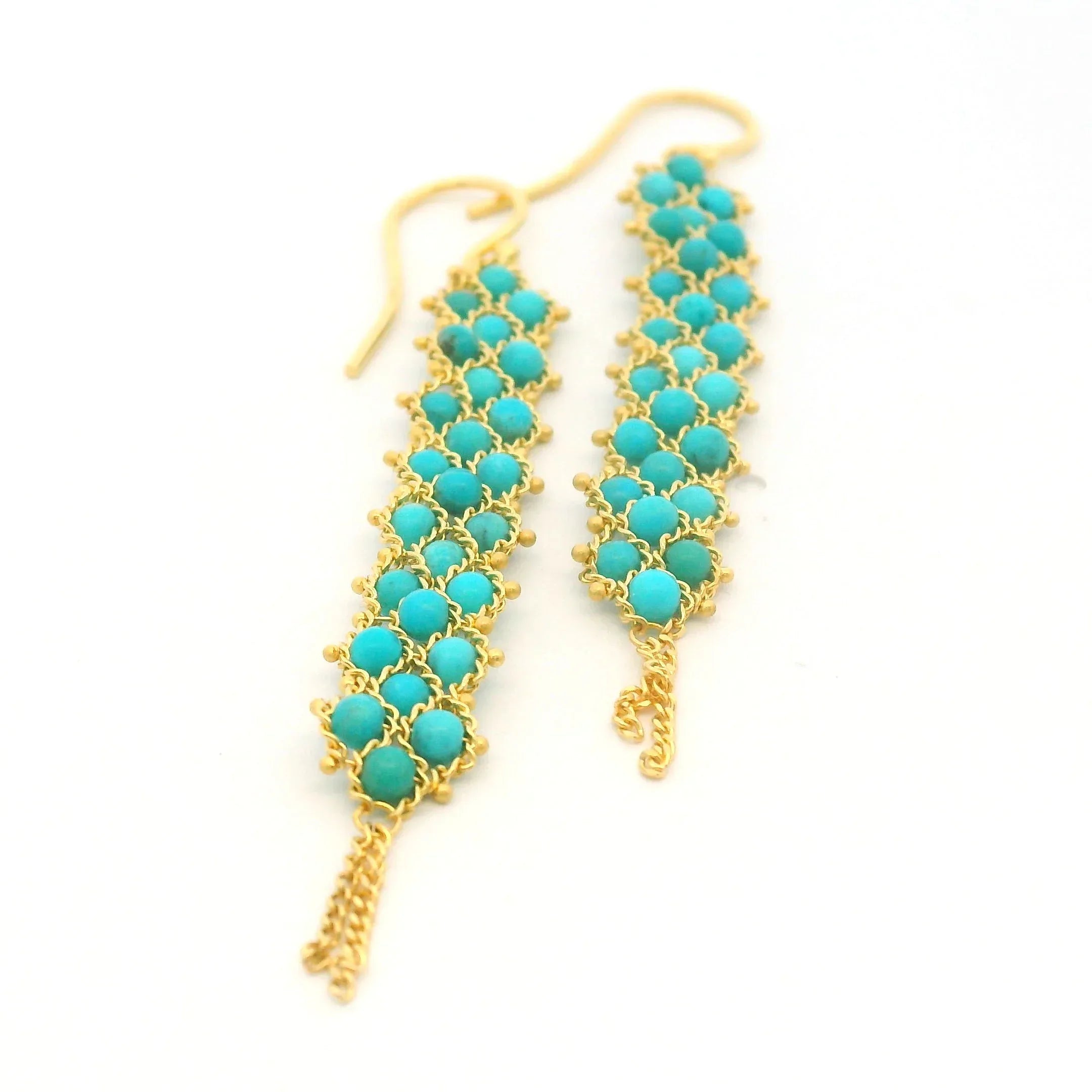 Long Turquoise Textile Earrings