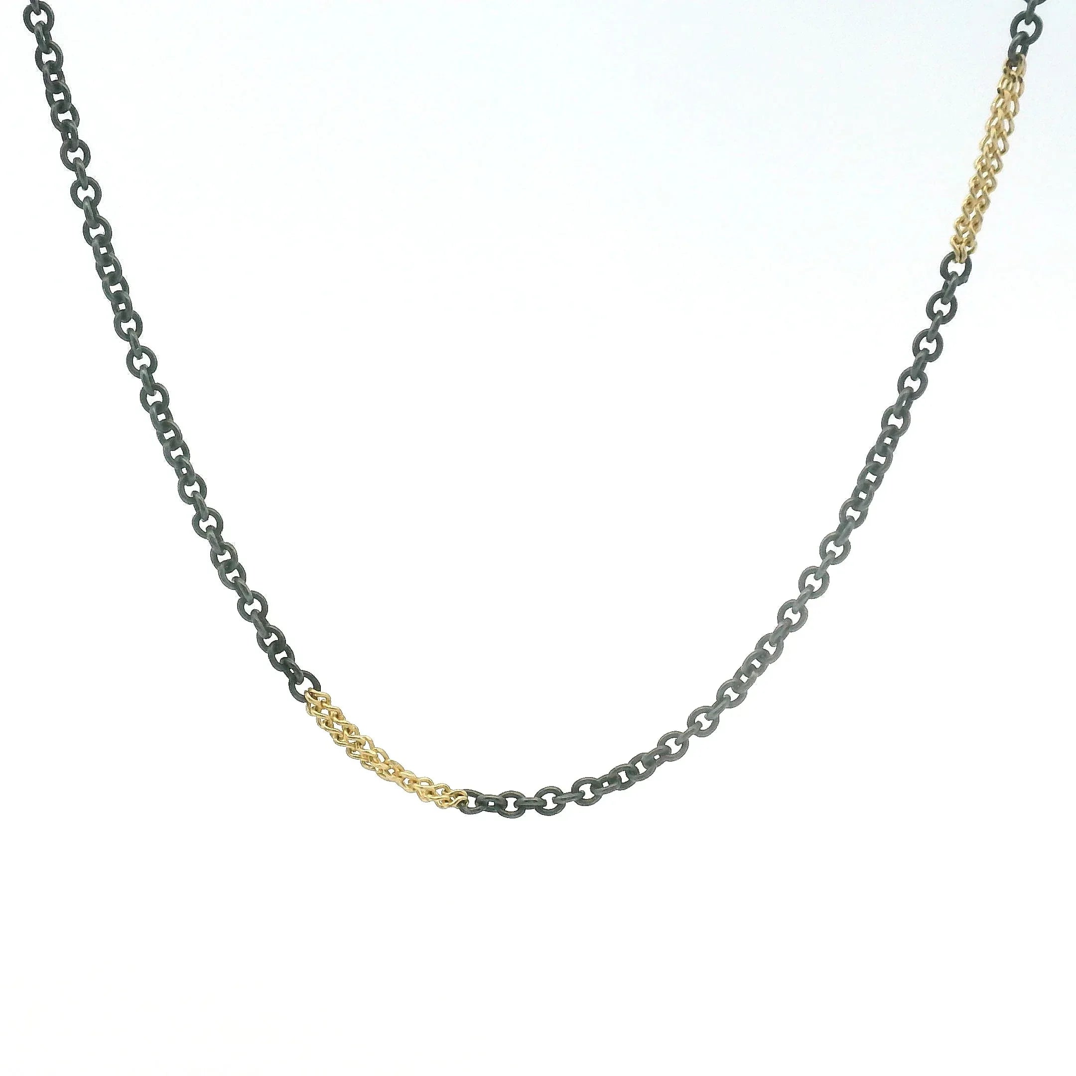 Oxidized Silver and Yellow Gold Necklace