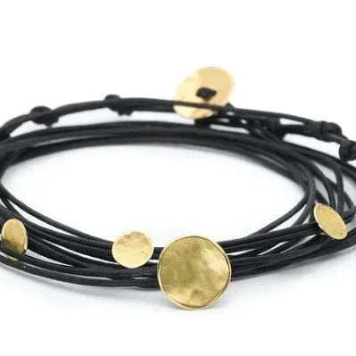 Black Linen Cord Four Hammered Disc Bracelet
