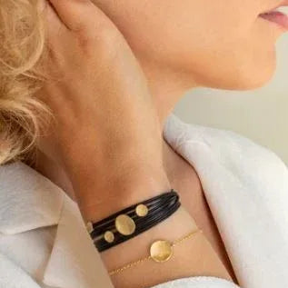 Black Linen Cord Four Hammered Disc Bracelet