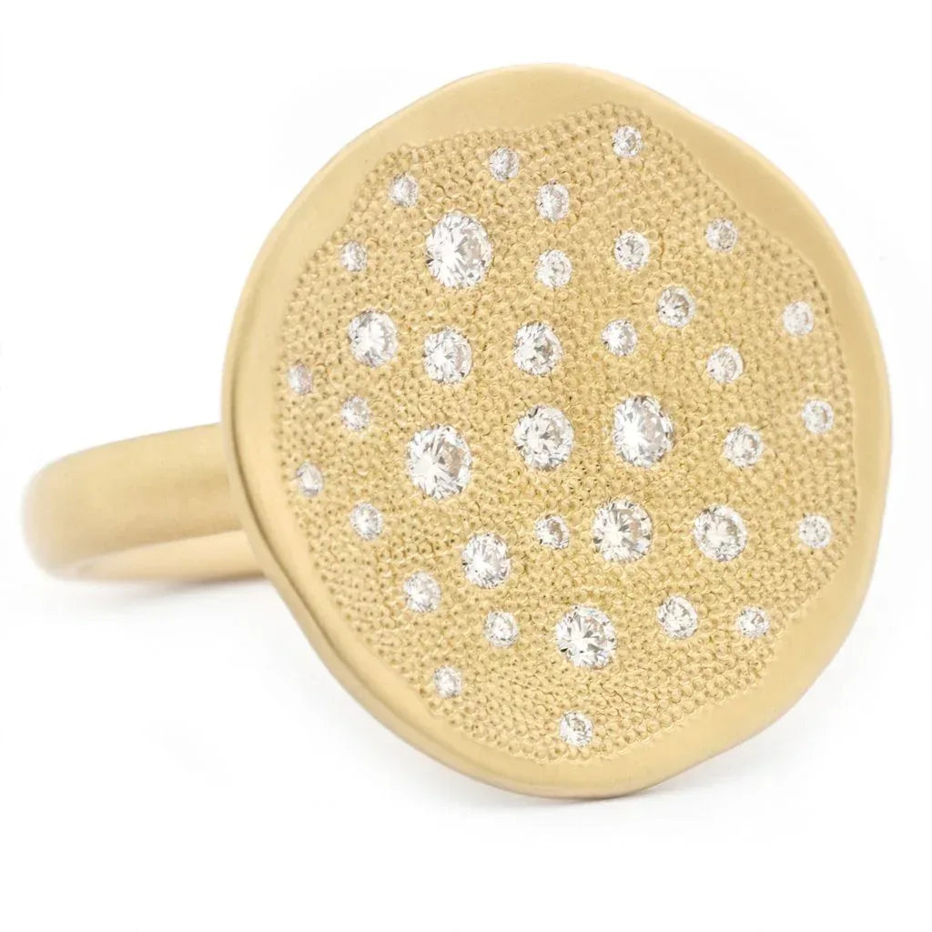 Diamond 'Stardust' Disc Ring - 18K Yellow Gold