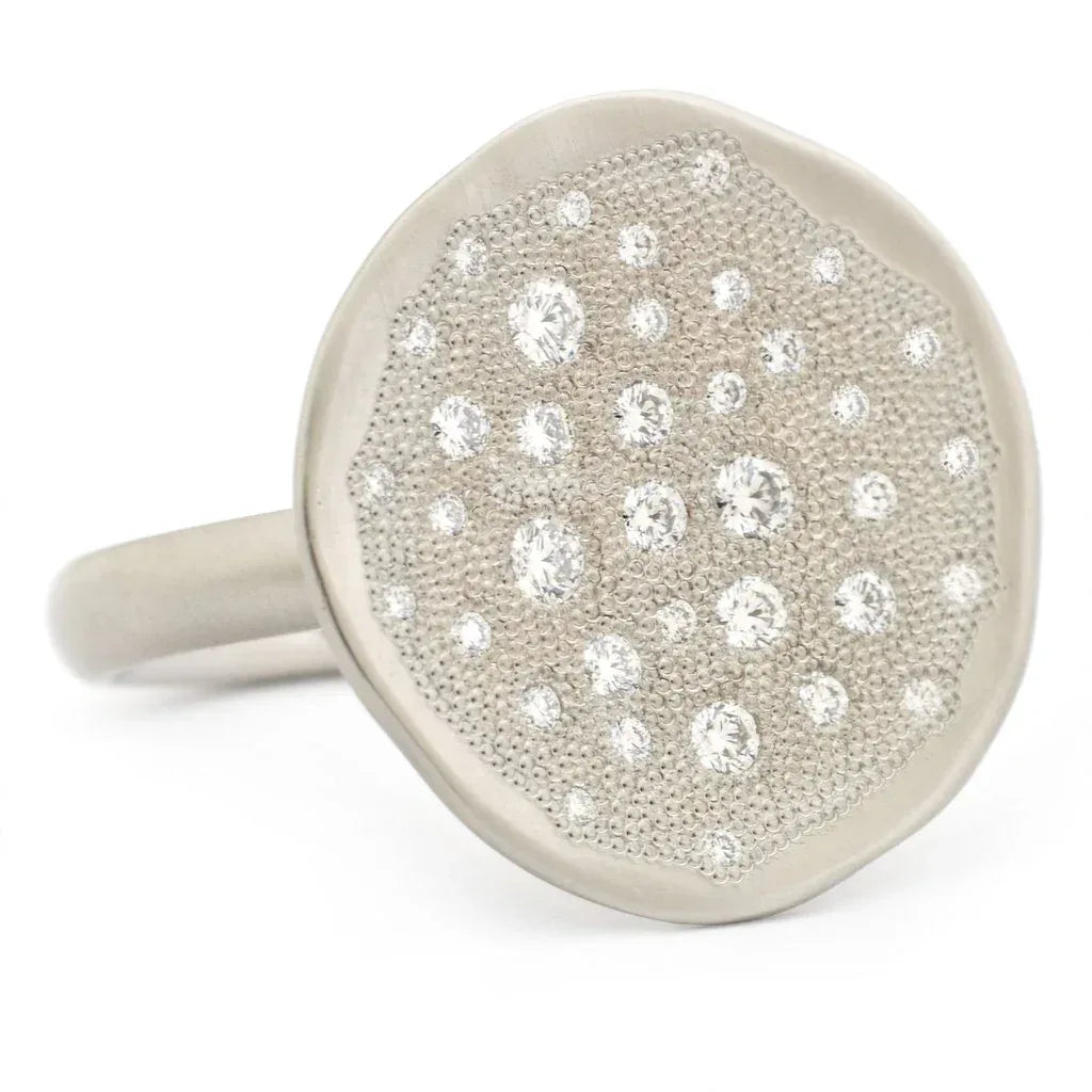 Diamond 'Stardust' Disc Ring - 18K Yellow Gold