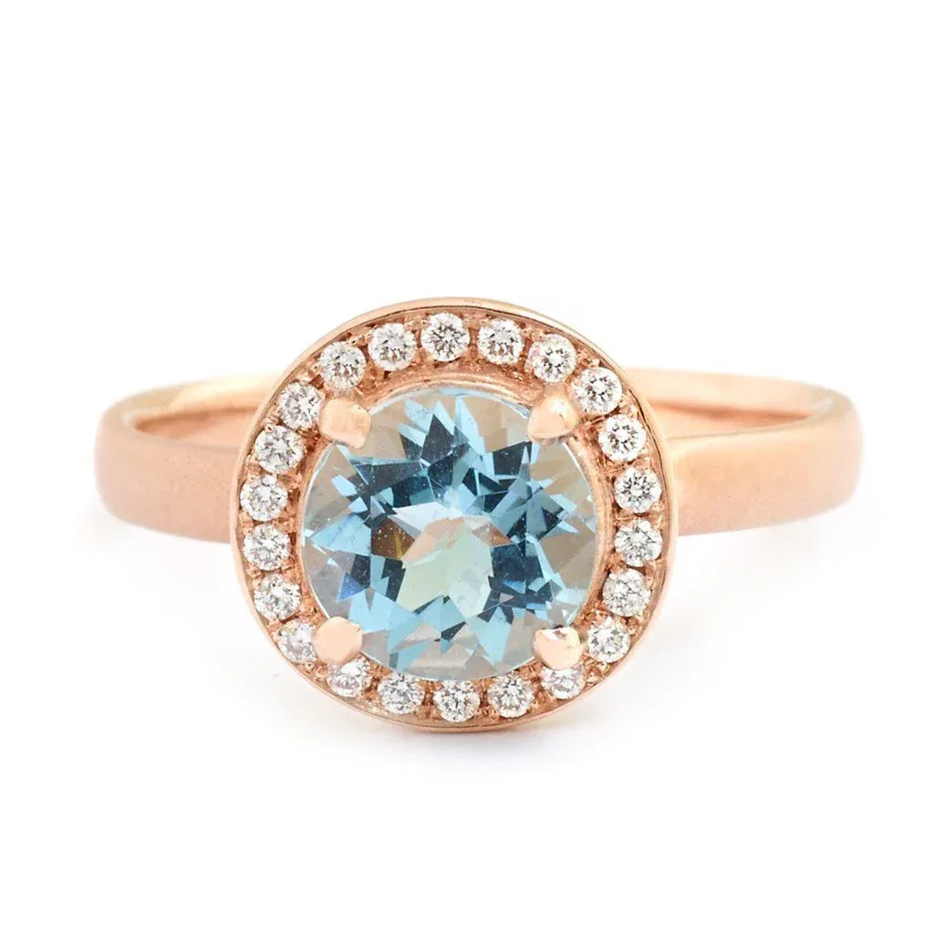 Sky Blue Aquamarine Rose Gold Ring - 18K Yellow Gold