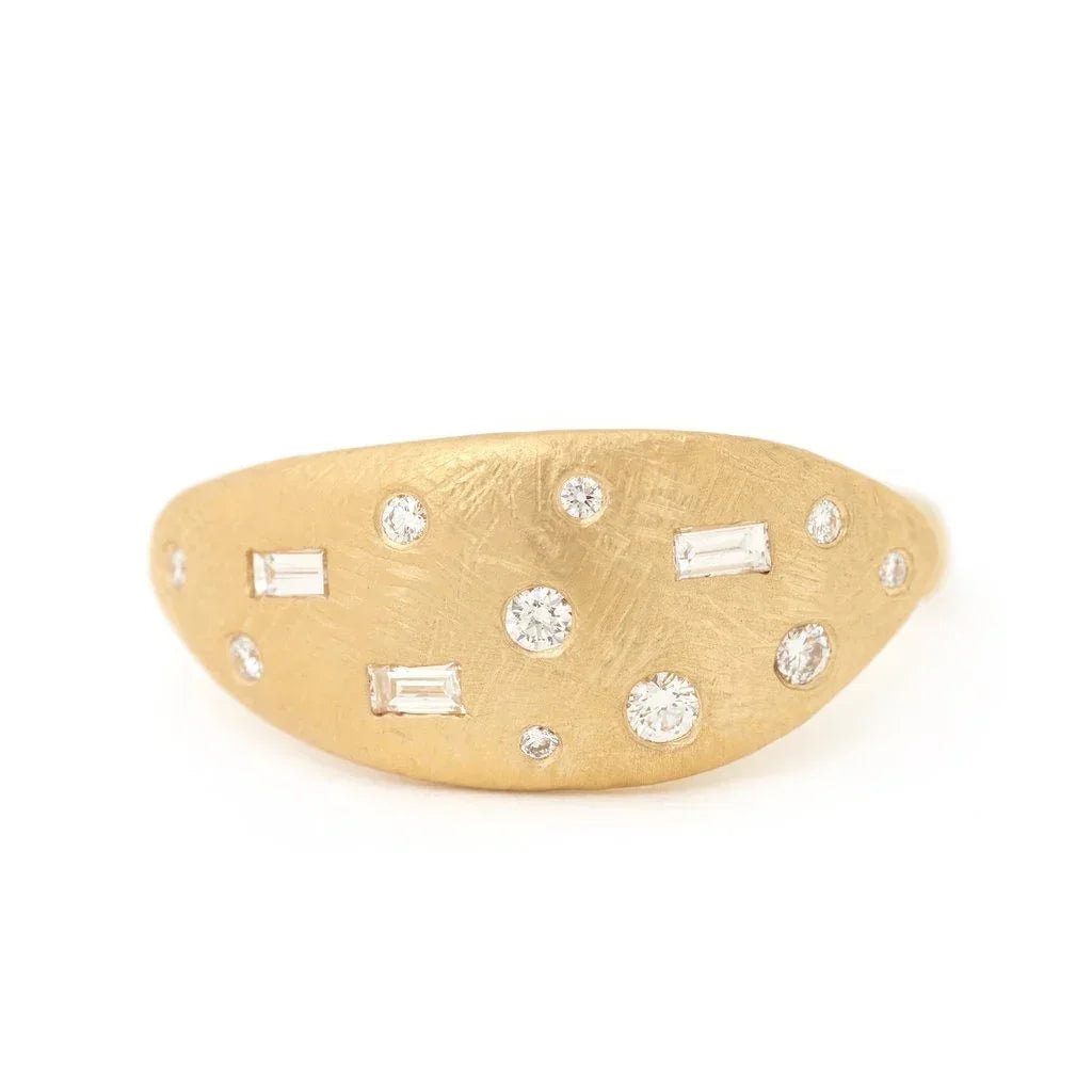 Baguette and Round Boulder Ring - 18K Yellow Gold