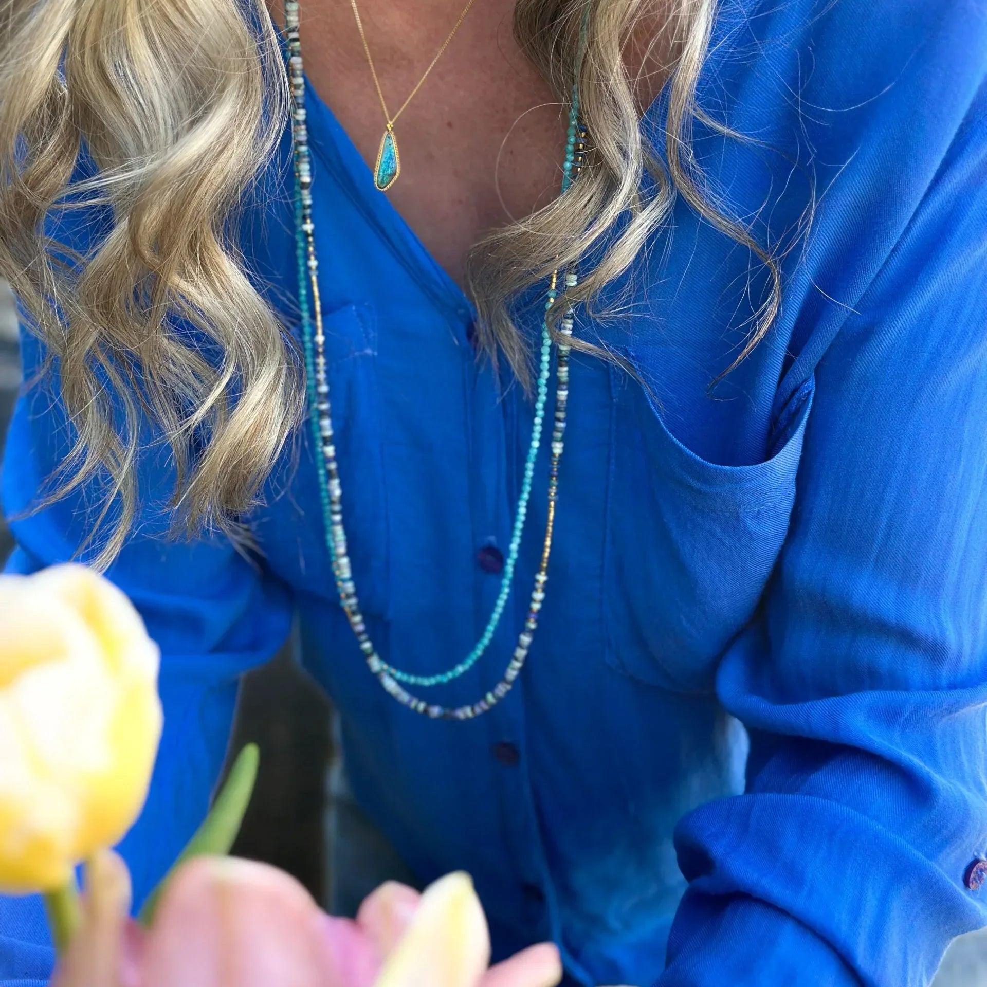 Amazonite and 18 karat Yellow Gold Necklace
