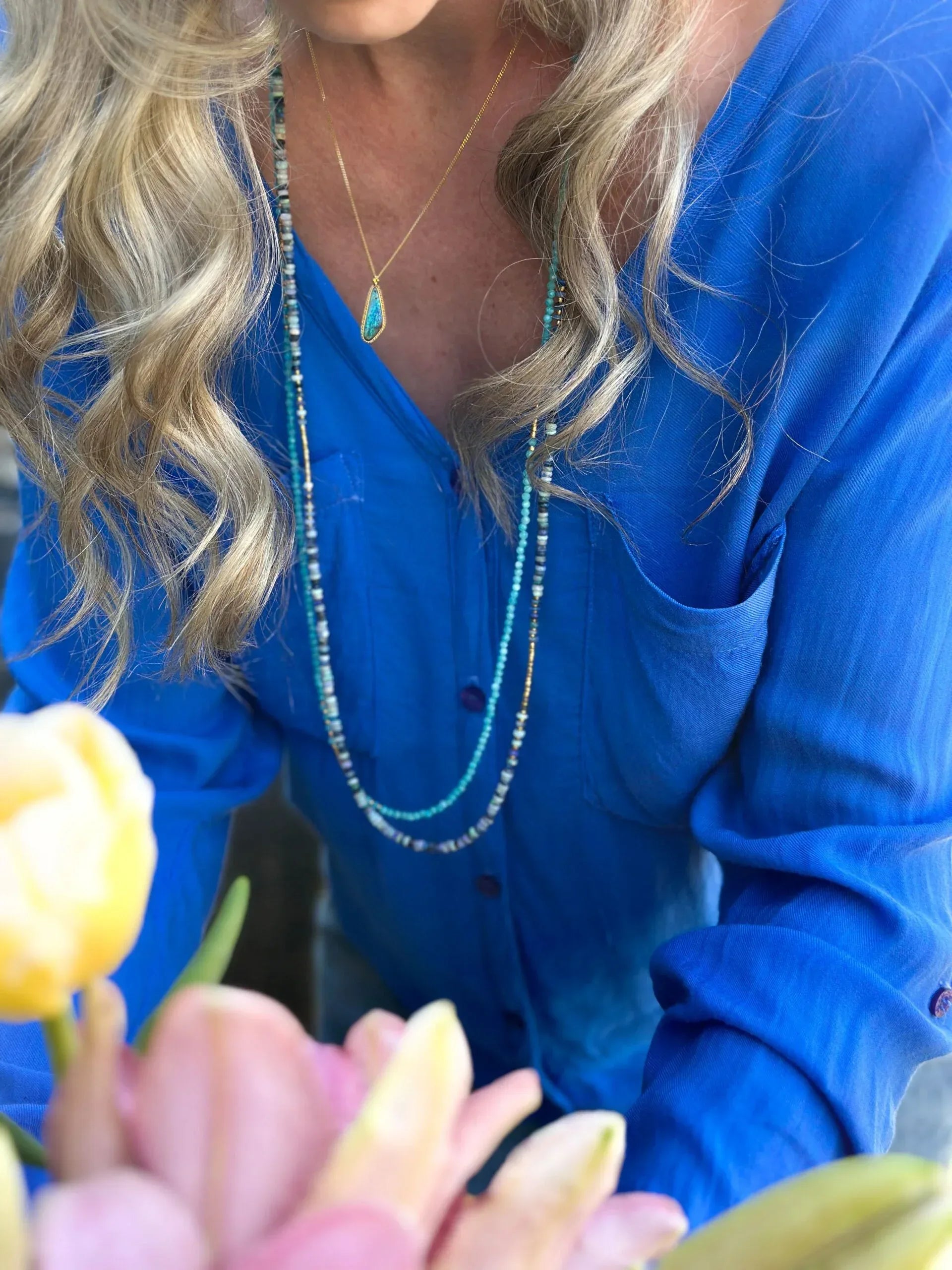 Amazonite and 18 karat Yellow Gold Necklace