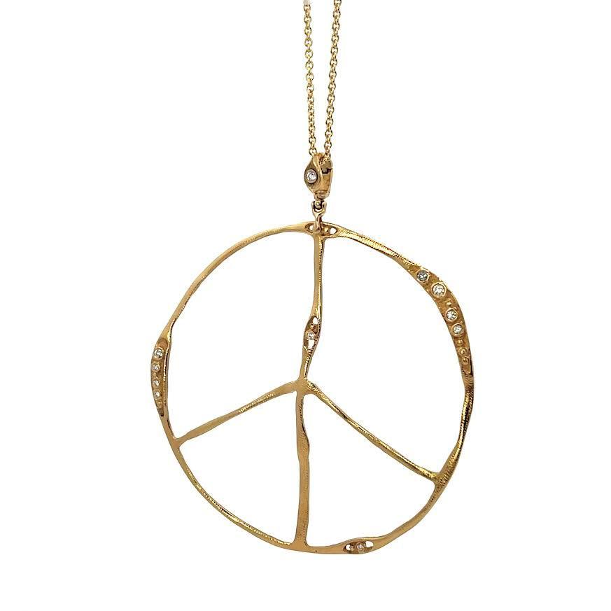 18 karat Yellow Gold and Diamond Peace Sign, Large