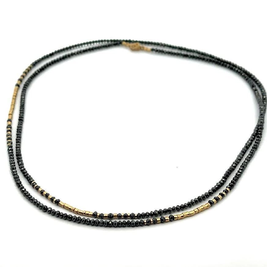 18 karat Yellow Gold and Black Diamond Beaded Necklace